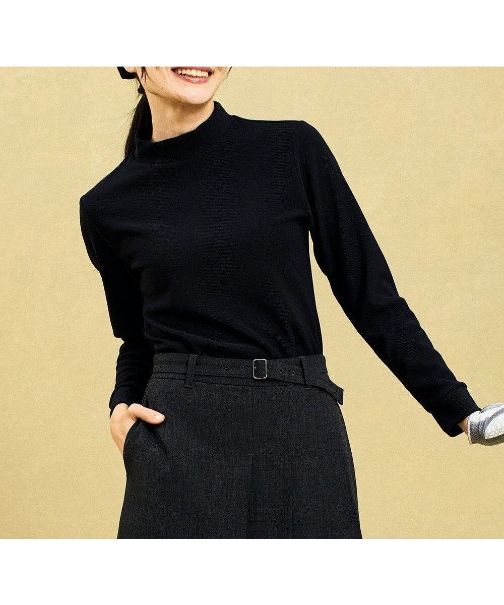 【23区 ゴルフ/NIJYUSANKU GOLF】の【WOMEN】型崩れしにくいエッセンシャルリブインナー インテリア・キッズ・メンズ・レディースファッション・服の通販 founy(ファニー) 　ファッション　Fashion　レディースファッション　Fashion for Women　トップス・カットソー　Cut & Sew Tops　シャツ・ブラウス・オフィスカジュアル　Elegant Blouses & Button-Ups　ロングTシャツ・Tシャツ　Longline T-Shirts & Tees　カットソー・ベーシックTシャツ　Cut-and-Sewn Tops / Stretch Tees & Basics　インナー　Innerwear　春　Spring　カットソー　Cut and Sewn Top　吸水　Absorbent, Quick-Dry　サークル　Circle, Round Design　シンプル　Simple, Minimal　ストライプ　Stripe, Striped Pattern　ストレッチ　Stretch, Stretchy Fabric　フロント　Front, Front Design　ベーシック　Basic, Essential　モチーフ　Motif, Design Theme　S/S・春夏　SS, Spring/Summer, Warm Season　夏　Summer　ゴルフ　Golf　ブラック系|ID: prp329100004670065 ipo3291000000033764944
