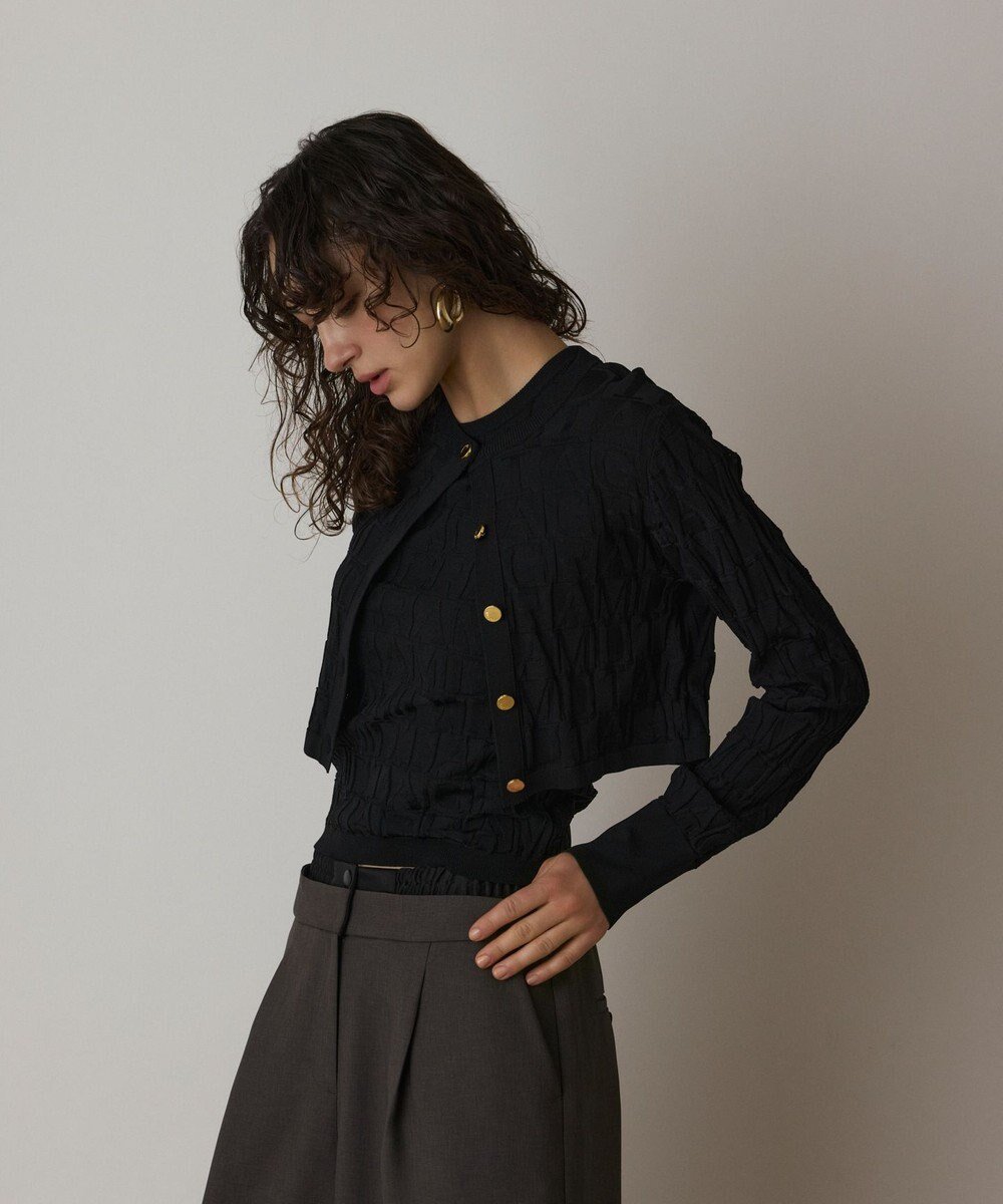 【グレース コンチネンタル/GRACE CONTINENTAL】のモノグラムニットカーディガン インテリア・キッズ・メンズ・レディースファッション・服の通販 founy(ファニー) 　ファッション　Fashion　レディースファッション　Fashion for Women　トップス・カットソー　Cut & Sew Tops　ニット　Knit Tops & Sweaters　カーディガン・羽織り　Layered Style Cardigans　アンサンブル　Ensemble Set　カーディガン　Cardigan, Knitwear　コンパクト　Compact, Small Size　ショート　Short, Short Length　トレンド　Trend, Trending Now　バランス　Balance, Style Balance　フィット　Fit, Slim Fit　エレガント 上品　Elegant　夏　Summer　春　Spring　S/S・春夏　SS, Spring/Summer, Warm Season　ブラック|ID: prp329100004670074 ipo3291000000033764973