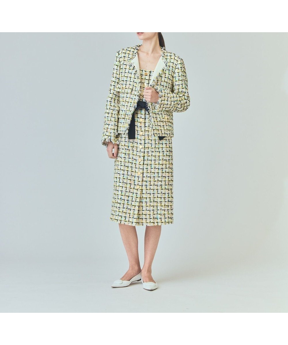 【グレース コンチネンタル/GRACE CONTINENTAL】のチュールヤーンツイードジャケット 人気、トレンドファッション・服の通販 founy(ファニー) 　ファッション　Fashion　レディースファッション　Fashion for Women　アウター　Coat / Outerwear Collection　レディースジャケット・軽アウター　Jackets　ノーカラージャケット / シンプル上品コーデ　Collarless Jackets　イエロー　Yellow　春　Spring　ジャケット　Jacket, Outerwear　スペシャル　Special, Limited Edition　セットアップ　Set-Up, Coordinated Outfit　チェック　Check, Plaid, Tartan　チュール　Tulip, Tulip Motif　ツイード　Twill, Twill Weave　フランス　France, French　フリンジ　Fringe, Tassel　S/S・春夏　SS, Spring/Summer, Warm Season　おすすめ　Recommended / Our Picks　夏　Summer　 other-1|ID: prp329100004670103 ipo3291000000033765063