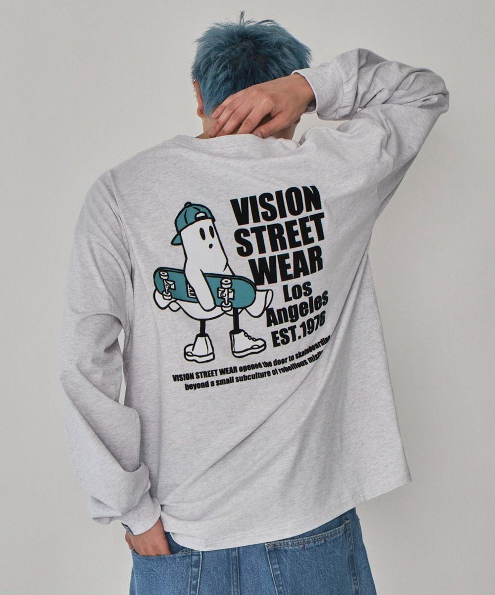 【ウィゴー/WEGO】の【ユニセックス着用ITEM】別注VISIONゴーストスケータープリントT(LS) インテリア・キッズ・メンズ・レディースファッション・服の通販 founy(ファニー) 　ファッション　Fashion　レディースファッション　Fashion for Women　トップス・カットソー　Cut & Sew Tops　シャツ・ブラウス・オフィスカジュアル　Elegant Blouses & Button-Ups　ロングTシャツ・Tシャツ　Longline T-Shirts & Tees　カットソー・ベーシックTシャツ　Cut-and-Sewn Tops / Stretch Tees & Basics　春　Spring　秋　Autumn　カットソー　Cut and Sewn Top　カーゴパンツ　Cargo Pants, Utility Pants　グラフィック　Graphic, Graphic Design　シンプル　Simple, Minimal　スポーツ　Sports, Activewear　スマホ　Smartphone, Mobile Device　定番　Standard, Basic Item　フロント　Front, Front Design　プリント　Print, Printed Pattern　別注　Limited Edition, Custom Order　リラックス　Relax, Relaxed Fit　冬　Winter / This Winter　S/S・春夏　SS, Spring/Summer, Warm Season　おすすめ　Recommended / Our Picks　夏　Summer　アッシュグレー|ID: prp329100004670150 ipo3291000000033765197