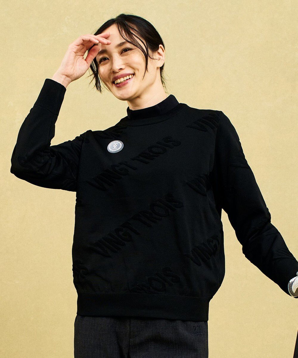 【23区 ゴルフ/NIJYUSANKU GOLF】の【WOMEN】ロゴスポーツニット イージーケア インテリア・キッズ・メンズ・レディースファッション・服の通販 founy(ファニー) ファッション Fashion レディースファッション Fashion for Women トップス・カットソー Cut & Sew Tops ニット Knit Tops & Sweaters スポーツウェア Functional & Stylish Sportswear スポーツ トップス Athletic Tops / Workout Tops / Training Shirts ウォッシャブル Machine Washable スポーツ Sports, Activewear スポーティ Sporty, Casual Athletic セーター Sweater, Knitwear トレーナー Sweatshirt, Trainer フィット Fit, Slim Fit メンズ Men's, Menswear 夏 Summer 春 Spring S/S・春夏 SS, Spring/Summer, Warm Season 軽量 Lightweight, Ultra Light ブラック系|ID: prp329100004670173 ipo3291000000033765290