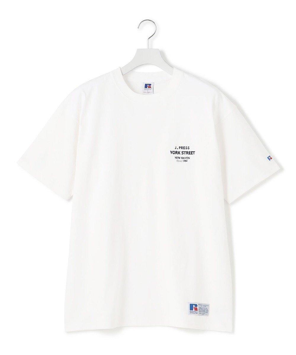 【ジェイプレスヨークストリート/J.PRESS YORK STREET】の【UNISEX】RUSSELL×YORK STREET ロゴTシャツ 人気、トレンドファッション・服の通販 founy(ファニー) 　ファッション　Fashion　レディースファッション　Fashion for Women　トップス・カットソー　Cut & Sew Tops　シャツ・ブラウス・オフィスカジュアル　Elegant Blouses & Button-Ups　ロングTシャツ・Tシャツ　Longline T-Shirts & Tees　カットソー・ベーシックTシャツ　Cut-and-Sewn Tops / Stretch Tees & Basics　アメリカン　American Style　春　Spring　カットソー　Cut and Sewn Top　スポーツ　Sports, Activewear　定番　Standard, Basic Item　プリント　Print, Printed Pattern　半袖　Short Sleeve, Half Sleeve　ユニセックス　Unisex, Genderless　ラッセル　Raschel, Raschel Lace　ラバー　Rubber, Rubber Sole　S/S・春夏　SS, Spring/Summer, Warm Season　夏　Summer　 other-1|ID: prp329100004670349 ipo3291000000033765964