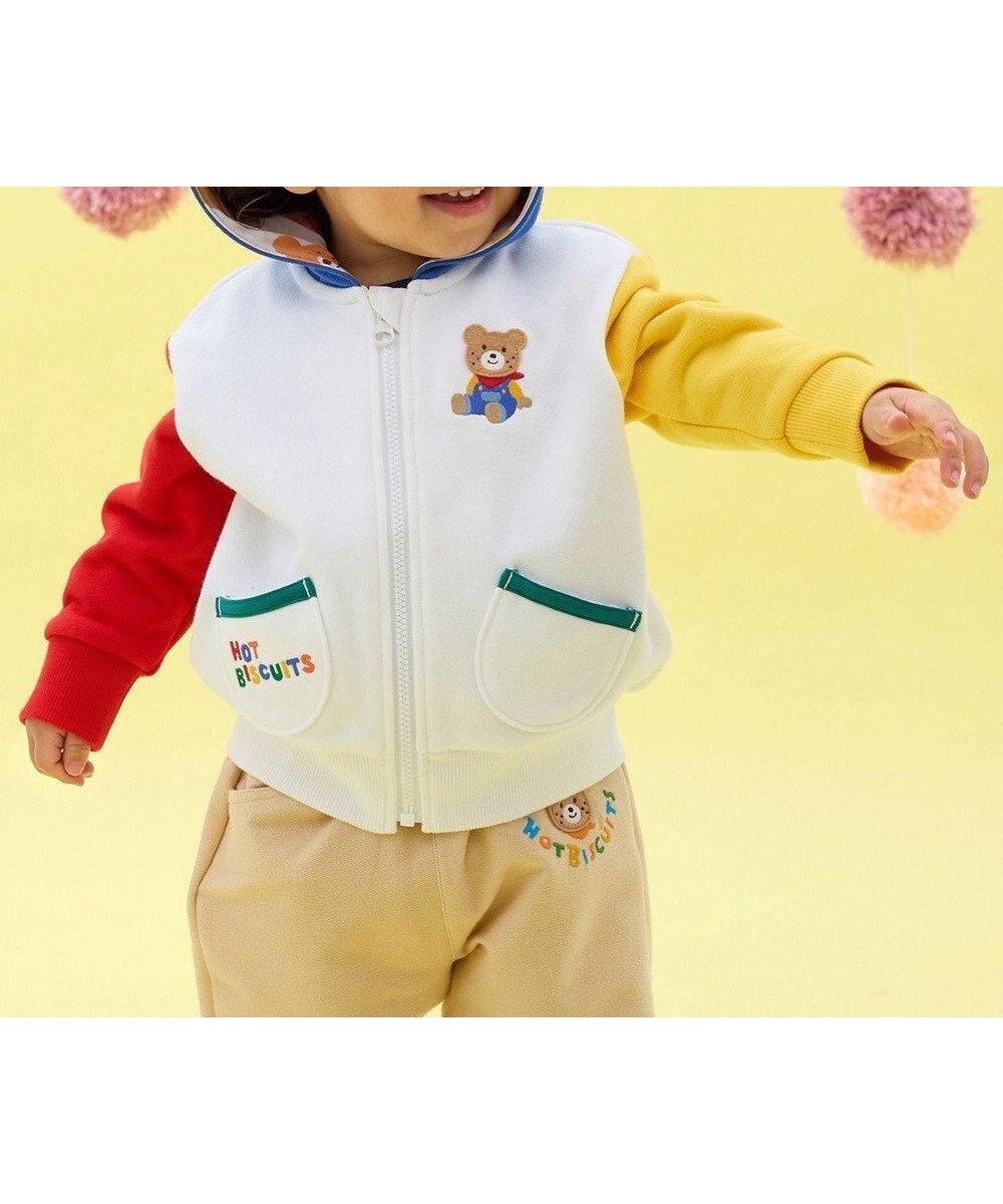 【ミキハウスホットビスケッツ/MIKI HOUSE HOT BISCUITS / KIDS】の【80-120cm】マルチカラー 裏毛パイル くまみみパーカー インテリア・キッズ・メンズ・レディースファッション・服の通販 founy(ファニー) 　ファッション　Fashion　キッズファッション　Fashion for Kids　トップス・カットソー　Cut & Sew Tops　春　Spring　秋　Autumn　カラフル　Colorful Design　シンプル　Simple, Minimal　デニム　Denim, Jeans Material　パーカー　Hoodie, Parka　ベビー　Baby, Babywear　ボトム　Bottoms, Lower Wear　ポケット　Pocket, Pocket Detail　冬　Winter / This Winter　A/W・秋冬　Autumn/Winter　S/S・春夏　SS, Spring/Summer, Warm Season　おすすめ　Recommended / Our Picks　夏　Summer　ギフト プレゼント　Gift / Present　白|ID: prp329100004670388 ipo3291000000033766063