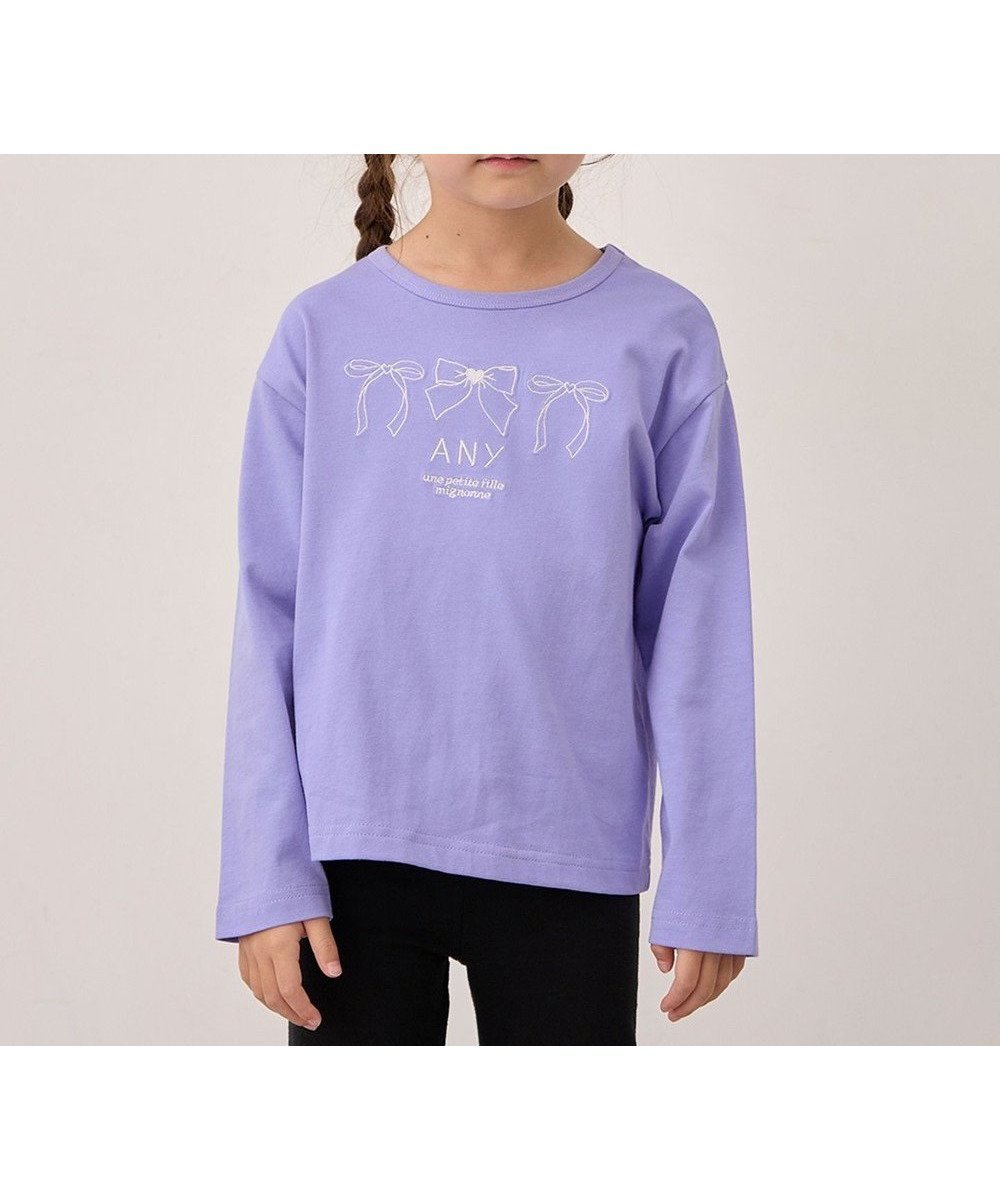 【エニィ/ANY / KIDS】の【Good Price】 ANY刺繍 長袖Tシャツ インテリア・キッズ・メンズ・レディースファッション・服の通販 founy(ファニー) 　ファッション　Fashion　キッズファッション　Fashion for Kids　トップス・カットソー　Cut & Sew Tops　カットソー　Cut and Sewn Top　長袖　Long Sleeve, Full Sleeve　ポケット　Pocket, Pocket Detail　リボン　Ribbon, Bow　A/W・秋冬　Autumn/Winter　おすすめ　Recommended / Our Picks　ラベンダー|ID: prp329100004670461 ipo3291000000035368962