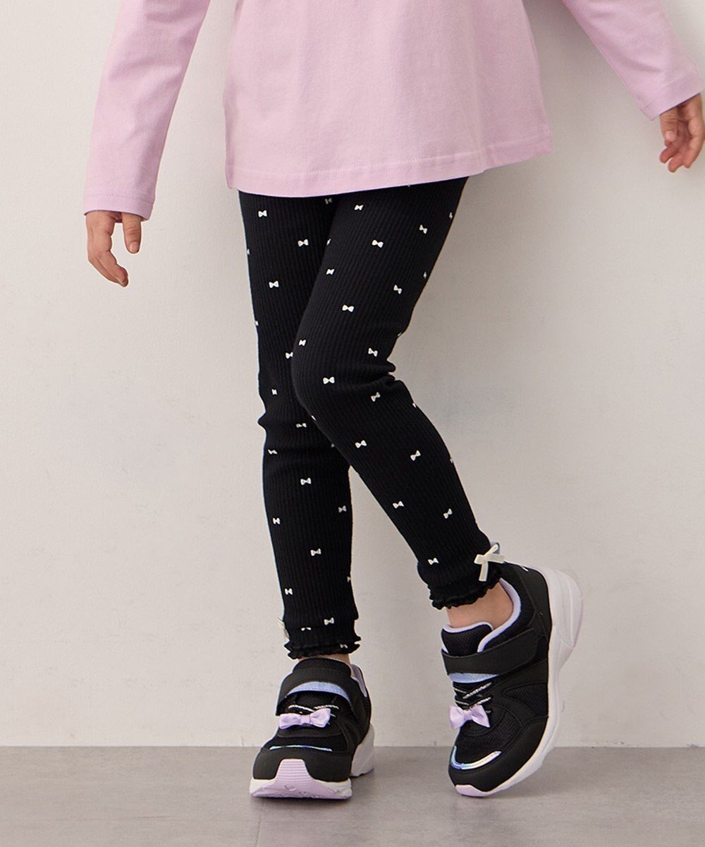 【エニィ/ANY / KIDS】の総柄テレコ レギンス インテリア・キッズ・メンズ・レディースファッション・服の通販 founy(ファニー) 　ファッション　Fashion　キッズファッション　Fashion for Kids　スマホ　Smartphone, Mobile Device　テレコ　Ribbed, Rib Stitch　トレンド　Trend, Trending Now　人気　Popular, Best Seller　ポケット　Pocket, Pocket Detail　モチーフ　Motif, Design Theme　リボン　Ribbon, Bow　レギンス　Leggings, Stretch Pants　ロング　Long, Long-Length　ワンポイント　One Point, Statement Accent　プチプライス・低価格　Affordable / Budget Price　ブラック×リボン|ID: prp329100004670500 ipo3291000000033766435