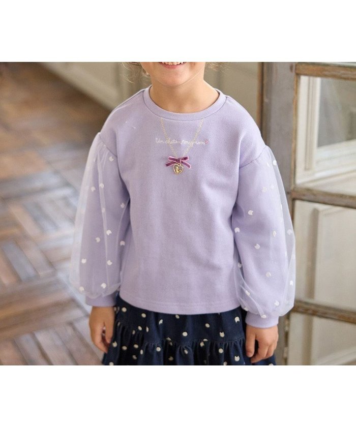 【エニィ/ANY / KIDS】の袖チュール トレーニャー インテリア・キッズ・メンズ・レディースファッション・服の通販 founy(ファニー) https://founy.com/ ファッション Fashion キッズファッション Fashion for Kids トップス・カットソー Cut & Sew Tops ガーリー Girly, Feminine Style スウェット / スエット Sweatshirt, Sweatwear チャーム Charm, Pendant チュール Tulip, Tulip Motif トレーナー Sweatshirt, Trainer ドット Polka Dot, Dot Pattern ネコ Cat, Feline Motif ネックレス Necklace, Pendant Necklace ポケット Pocket, Pocket Detail A/W・秋冬 Autumn/Winter |ID: prp329100004670530 ipo3291000000034675644
