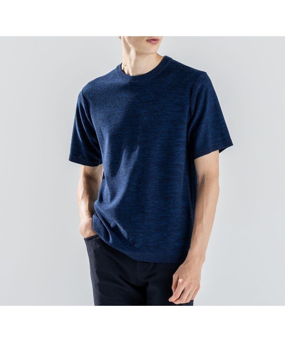 【ジョゼフ オム/JOSEPH HOMME / MEN】のレクサスムリネ クルーネック半袖ニット インテリア・キッズ・メンズ・レディースファッション・服の通販 founy(ファニー) 　ファッション　Fashion　メンズファッション　Fashion for Men　トップス・カットソー　Cut & Sew Tops　ニット・セーター / 定番トップス　Knit Tops & Sweaters　インナー　Innerwear　コンパクト　Compact, Small Size　シンプル　Simple, Minimal　セーター　Sweater, Knitwear　メランジ　Melange, Mixed Yarn　半袖　Short Sleeve, Half Sleeve　夏　Summer　春　Spring　S/S・春夏　SS, Spring/Summer, Warm Season　ネイビー系|ID: prp329100004670596 ipo3291000000034615931