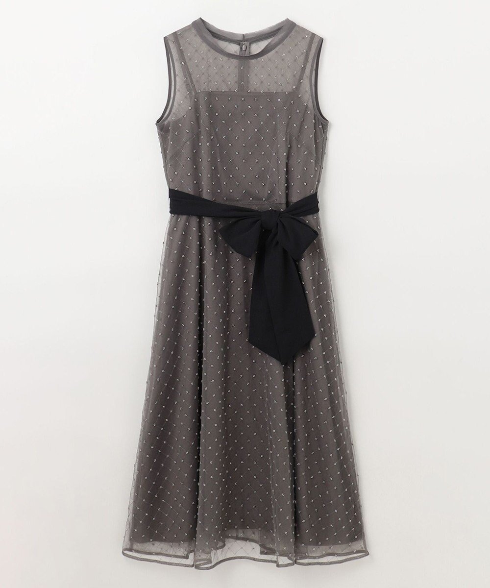 【グレース コンチネンタル/GRACE CONTINENTAL】のビーズembドレス インテリア・キッズ・メンズ・レディースファッション・服の通販 founy(ファニー) 　ファッション　Fashion　レディースファッション　Fashion for Women　ワンピース　Dresses　フォーマル・パーティードレス・結婚式用ドレス　Elegant & Casual Dresses　おすすめ　Recommended / Our Picks　エレガント 上品　Elegant　シアー　Sheer, See-Through　シフォン　Chiffon, Lightweight Fabric　スペシャル　Special, Limited Edition　チュール　Tulip, Tulip Motif　デコルテ　Décolleté, Neckline　ドレス　Dress, One-Piece　フィット　Fit, Slim Fit　フレア　Flare, Flared　リボン　Ribbon, Bow　チャコール|ID: prp329100004670846 ipo3291000000033767446