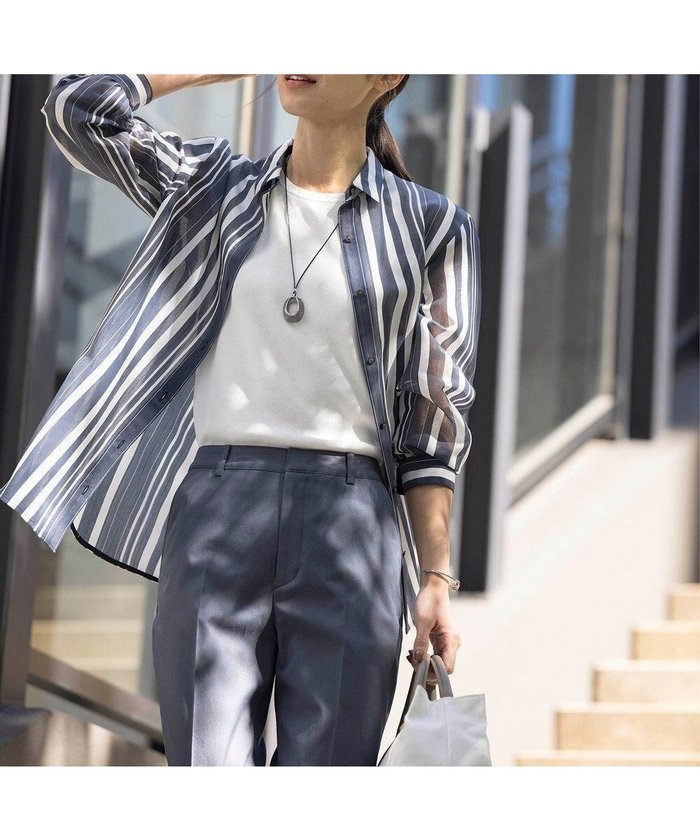【ジェイ プレス/J.PRESS】の【洗える】SHEER dobby ストライプ シャツカラー ブラウス インテリア・キッズ・メンズ・レディースファッション・服の通販 founy(ファニー) https://founy.com/ ファッション Fashion レディースファッション Fashion for Women トップス・カットソー Cut & Sew Tops シャツ・ブラウス・オフィスカジュアル Elegant Blouses & Button-Ups 春 Spring 洗える Machine Washable シアー Sheer, See-Through ストライプ Stripe, Striped Pattern チュニック Tunic, Long Top ドレープ Drape, Draping Fabric バランス Balance, Style Balance ベーシック Basic, Essential 羽織 Haori, Light Jacket S/S・春夏 SS, Spring/Summer, Warm Season おすすめ Recommended / Our Picks 夏 Summer |ID: prp329100004670857 ipo3291000000033767500
