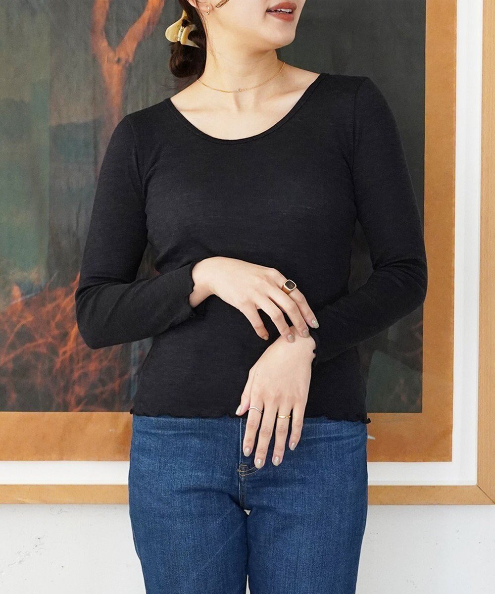 【トック/TOQUE】の〈大草直子さんアドバイザー〉【洗える/天然素材】アルパカシルクリブ ロングT インテリア・キッズ・メンズ・レディースファッション・服の通販 founy(ファニー) 　ファッション　Fashion　レディースファッション　Fashion for Women　トップス・カットソー　Cut & Sew Tops　ニット　Knit Tops & Sweaters　アンダー　Underwear Essentials　インナー　Innerwear　洗える　Machine Washable　ベーシック　Basic, Essential　別注　Limited Edition, Custom Order　ロング　Long, Long-Length　A/W・秋冬　Autumn/Winter　S/S・春夏　SS, Spring/Summer, Warm Season　夏　Summer　ブラック|ID: prp329100004670891 ipo3291000000033767649