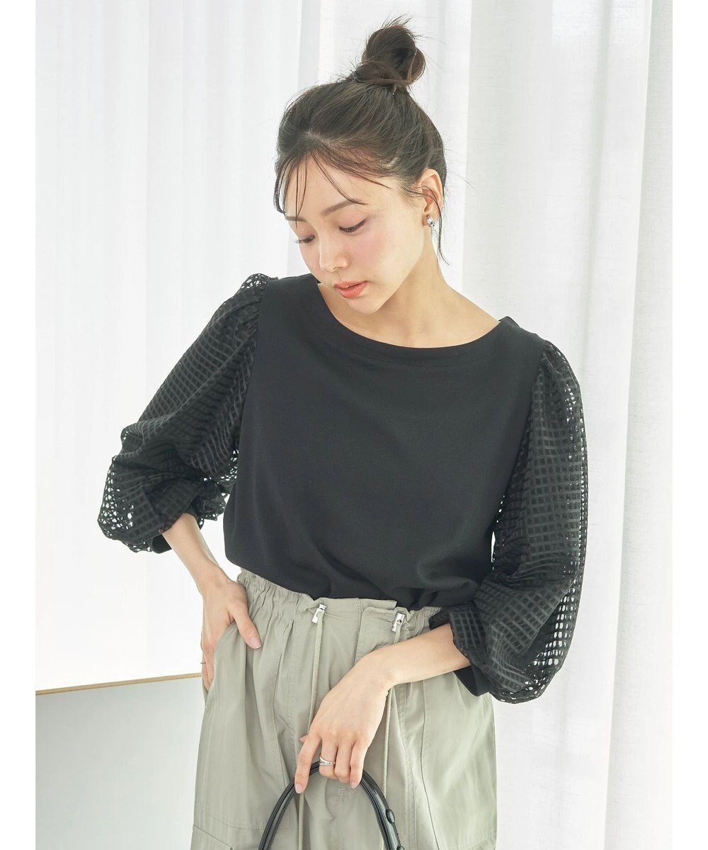 【アースミュージックアンドエコロジー/earth music&ecology】のシアーチェックスリーブプルオーバー インテリア・キッズ・メンズ・レディースファッション・服の通販 founy(ファニー)  ファッション Fashion レディースファッション Fashion for Women トップス・カットソー Cut & Sew Tops シャツ・ブラウス・オフィスカジュアル Elegant Blouses & Button-Ups ロングTシャツ・Tシャツ Longline T-Shirts & Tees カジュアルプルオーバー・ニットトップス Pullovers & Knit Tops / Casual Pullovers カットソー・ベーシックTシャツ Cut-and-Sewn Tops / Stretch Tees & Basics カットソー Cut and Sewn Top ガーリー Girly, Feminine Style スリーブ Sleeve, Long Sleeve / Short Sleeve フェミニン Feminine, Girly フォルム Silhouette, Form ポケット Pocket, Pocket Detail 夏 Summer 春 Spring S/S・春夏 SS, Spring/Summer, Warm Season Black|ID: prp329100004671301 ipo3291000000034281127