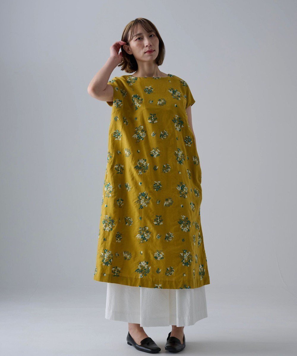 【ムーク/muuc】の〈コットン×リネン〉〈高品質なドライタッチ生地〉野小花刺繍ゆったりワンピース インテリア・キッズ・メンズ・レディースファッション・服の通販 founy(ファニー) 　ファッション　Fashion　レディースファッション　Fashion for Women　ワンピース　Dresses　春　Spring　キャンバス　Canvas, Canvas Fabric　定番　Standard, Basic Item　手編み　Hand-Knitted, Handmade Knit　パターン　Pattern, Design Print　リネン　Linen, Linen Fabric　S/S・春夏　SS, Spring/Summer, Warm Season　再入荷　Restock / Back in Stock　夏　Summer　イエロー|ID: prp329100004671359 ipo3291000000033769547