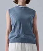 【ムーク/muuc】の〈細番手の高級綿糸コットンコーマ糸〉〈洗練された繊維の滑らかな肌触り〉〈お家で洗えるニット〉模様編み ポピーの花リンクス編み ノースリーブブルオーバー ブルー|ID: prp329100004671365 ipo3291000000033769573