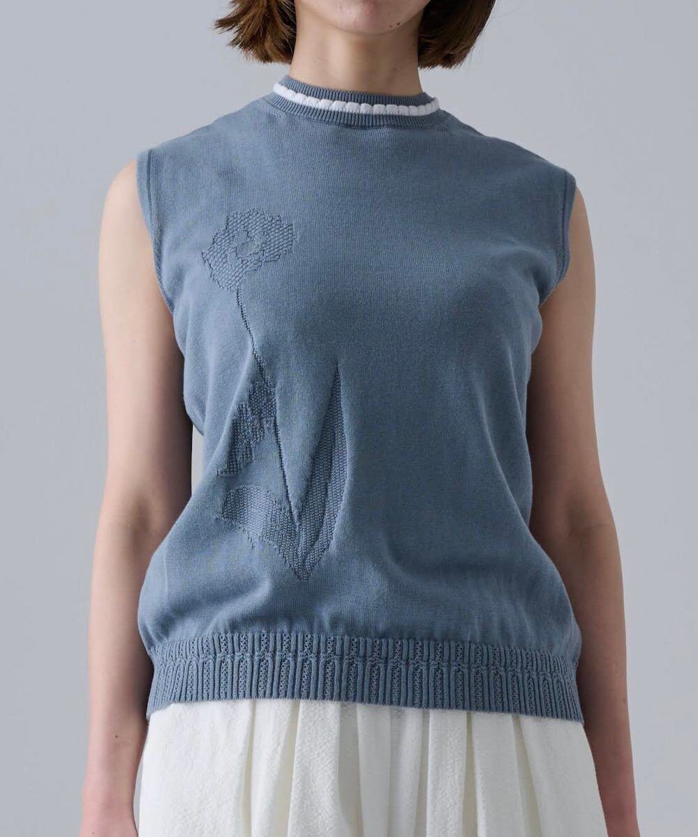【ムーク/muuc】の〈細番手の高級綿糸コットンコーマ糸〉〈洗練された繊維の滑らかな肌触り〉〈お家で洗えるニット〉模様編み ポピーの花リンクス編み ノースリーブブルオーバー インテリア・キッズ・メンズ・レディースファッション・服の通販 founy(ファニー) ファッション Fashion レディースファッション Fashion for Women トップス・カットソー Cut & Sew Tops ニット Knit Tops & Sweaters キャミソール&ノースリーブ Camisoles & Sleeveless Tops インナー Innerwear 春 Spring 洗える Machine Washable キャンバス Canvas, Canvas Fabric ジャケット Jacket, Outerwear セーター Sweater, Knitwear 手編み Hand-Knitted, Handmade Knit パターン Pattern, Design Print S/S・春夏 SS, Spring/Summer, Warm Season 再入荷 Restock / Back in Stock 夏 Summer ブルー|ID: prp329100004671365 ipo3291000000034281259