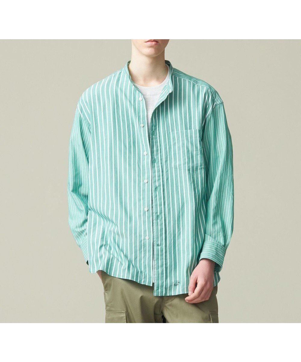【ジェイプレスヨークストリート/J.PRESS YORK STREET】の【UNISEX】クレイジーストライプ バンドカラーシャツ インテリア・キッズ・メンズ・レディースファッション・服の通販 founy(ファニー) 　ファッション　Fashion　レディースファッション　Fashion for Women　トップス・カットソー　Cut & Sew Tops　シャツ・ブラウス・オフィスカジュアル　Elegant Blouses & Button-Ups　ユニセックス　Unisex, Genderless　インナー　Innerwear　ショルダー　Shoulder, Shoulder Strap　ストライプ　Stripe, Striped Pattern　ドロップ　Drop Shoulder, Dropped Style　フロント　Front, Front Design　夏　Summer　定番　Standard, Basic Item　S/S・春夏　SS, Spring/Summer, Warm Season　A/W・秋冬　Autumn/Winter　羽織　Haori, Light Jacket　グリーン系7|ID: prp329100004671479 ipo3291000000033770102