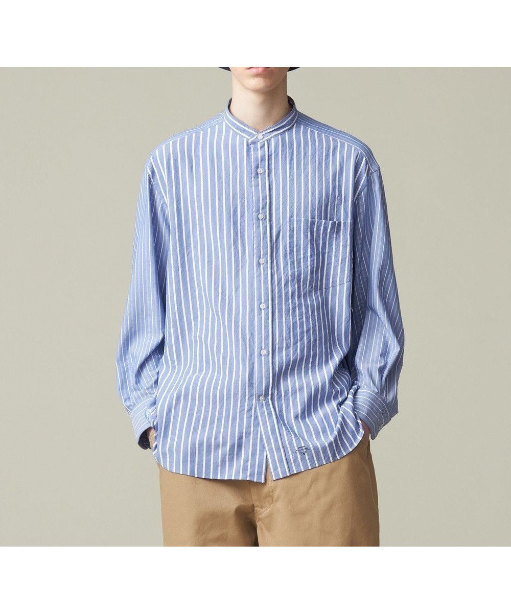 【ジェイプレスヨークストリート/J.PRESS YORK STREET】の【UNISEX】クレイジーストライプ バンドカラーシャツ インテリア・キッズ・メンズ・レディースファッション・服の通販 founy(ファニー) 　ファッション　Fashion　レディースファッション　Fashion for Women　トップス・カットソー　Cut & Sew Tops　シャツ・ブラウス・オフィスカジュアル　Elegant Blouses & Button-Ups　ユニセックス　Unisex, Genderless　インナー　Innerwear　ショルダー　Shoulder, Shoulder Strap　ストライプ　Stripe, Striped Pattern　ドロップ　Drop Shoulder, Dropped Style　フロント　Front, Front Design　夏　Summer　定番　Standard, Basic Item　S/S・春夏　SS, Spring/Summer, Warm Season　A/W・秋冬　Autumn/Winter　羽織　Haori, Light Jacket　ネイビー系7|ID: prp329100004671479 ipo3291000000033770107