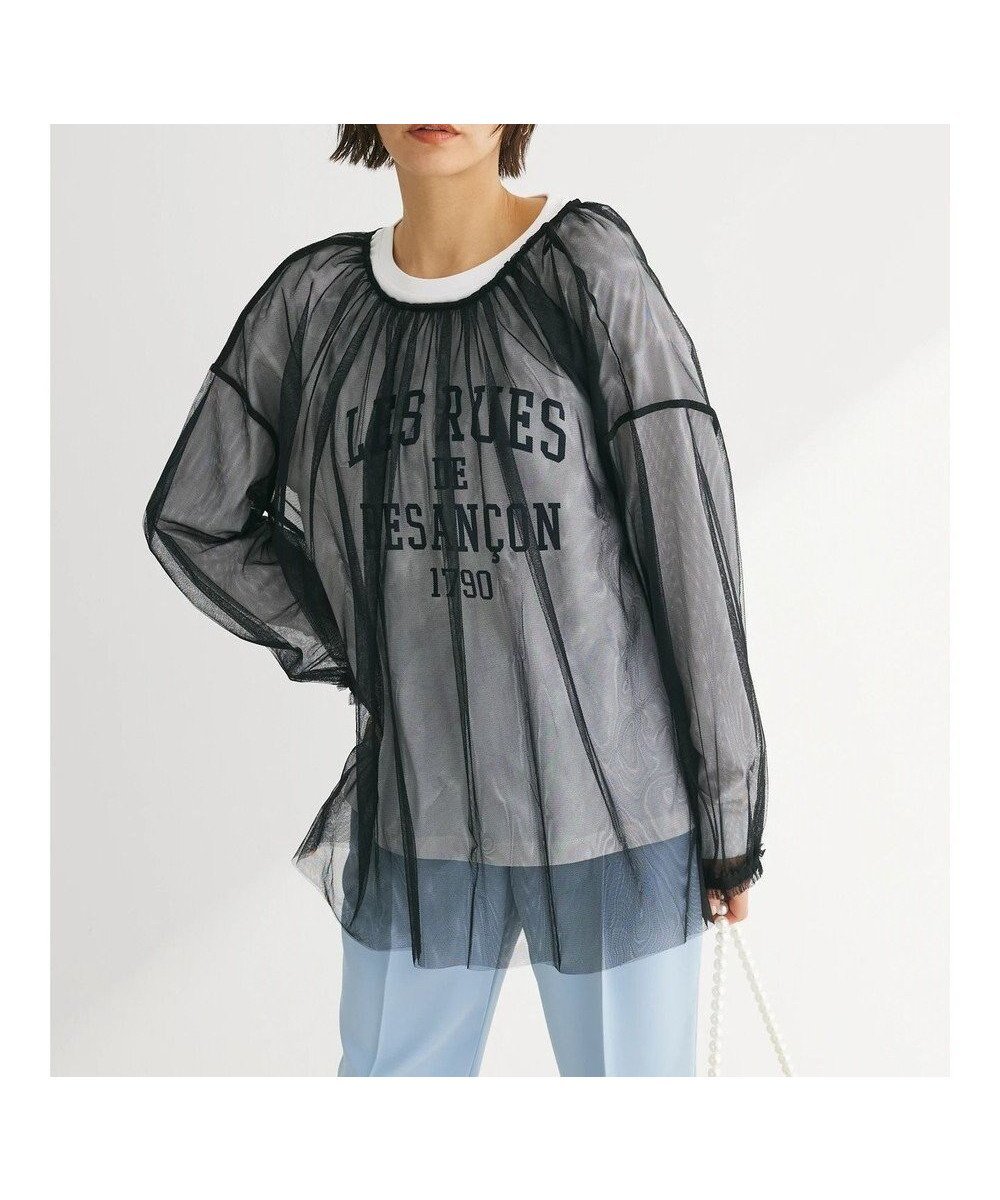 【グリーンパークス/Green Parks】の2WAYチュールギャザープルオーバー インテリア・キッズ・メンズ・レディースファッション・服の通販 founy(ファニー) 　ファッション　Fashion　レディースファッション　Fashion for Women　トップス・カットソー　Cut & Sew Tops　シャツ・ブラウス・オフィスカジュアル　Elegant Blouses & Button-Ups　ロングTシャツ・Tシャツ　Longline T-Shirts & Tees　カジュアルプルオーバー・ニットトップス　Pullovers & Knit Tops / Casual Pullovers　カットソー・ベーシックTシャツ　Cut-and-Sewn Tops / Stretch Tees & Basics　おすすめ　Recommended / Our Picks　カットソー　Cut and Sewn Top　ポケット　Pocket, Pocket Detail　リボン　Ribbon, Bow　夏　Summer　春　Spring　S/S・春夏　SS, Spring/Summer, Warm Season　Black|ID: prp329100004671489 ipo3291000000033770201