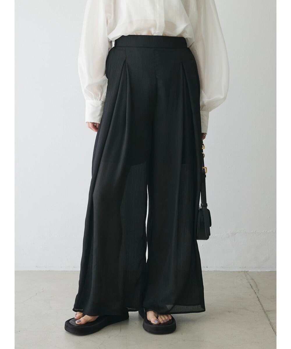 【グリーンパークス/Green Parks】のAnriettMusee シアータックワイドパンツ インテリア・キッズ・メンズ・レディースファッション・服の通販 founy(ファニー) 　ファッション　Fashion　レディースファッション　Fashion for Women　パンツ　Pants & Trousers　エレガント 上品　Elegant　春　Spring　シアー　Sheer, See-Through　シンプル　Simple, Minimal　スタイリッシュ　Stylish, Fashionable　ストライプ　Stripe, Striped Pattern　トレンド　Trend, Trending Now　フェミニン　Feminine, Girly　フランス　France, French　フレア　Flare, Flared　ポケット　Pocket, Pocket Detail　リラックス　Relax, Relaxed Fit　ワイド　Wide, Wide Fit　S/S・春夏　SS, Spring/Summer, Warm Season　夏　Summer　ビジネス 仕事 通勤　Business / Work / Commuting　Black|ID: prp329100004671528 ipo3291000000034280999