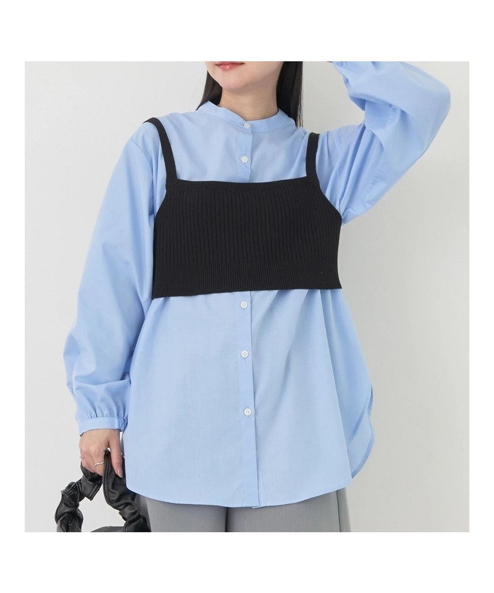 【アースミュージックアンドエコロジー/earth music&ecology】のSET2点ニットビスチェ+ノーカラーシャツ インテリア・キッズ・メンズ・レディースファッション・服の通販 founy(ファニー) ファッション Fashion レディースファッション Fashion for Women トップス・カットソー Cut & Sew Tops ニット Knit Tops & Sweaters シャツ・ブラウス・オフィスカジュアル Elegant Blouses & Button-Ups ビスチェ Bustiers & Corset Tops / Layered Bustier Style おすすめ Recommended / Our Picks デニム Denim, Jeans Material ビスチェ Bustier, Corset Top ポケット Pocket, Pocket Detail 夏 Summer 春 Spring S/S・春夏 SS, Spring/Summer, Warm Season Sax|ID: prp329100004671596 ipo3291000000034284205