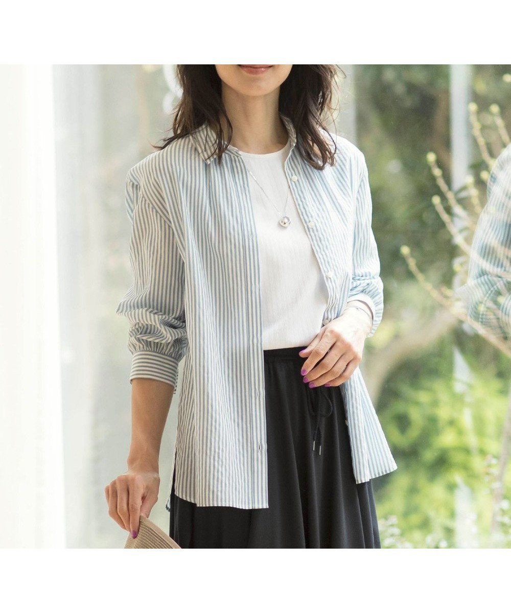 【ジェイ プレス/J.PRESS】の【洗える】コットンアセVis ストライプ シャツカラー ブラウス 人気、トレンドファッション・服の通販 founy(ファニー) 　ファッション　Fashion　レディースファッション　Fashion for Women　トップス・カットソー　Cut & Sew Tops　シャツ・ブラウス・オフィスカジュアル　Elegant Blouses & Button-Ups　春　Spring　洗える　Machine Washable　カーディガン　Cardigan, Knitwear　ギャザー　Gathered, Ruffled　ジャケット　Jacket, Outerwear　ストライプ　Stripe, Striped Pattern　バランス　Balance, Style Balance　羽織　Haori, Light Jacket　S/S・春夏　SS, Spring/Summer, Warm Season　おすすめ　Recommended / Our Picks　夏　Summer　ビジネス 仕事 通勤　Business / Work / Commuting　 other-1|ID: prp329100004671671 ipo3291000000033770993
