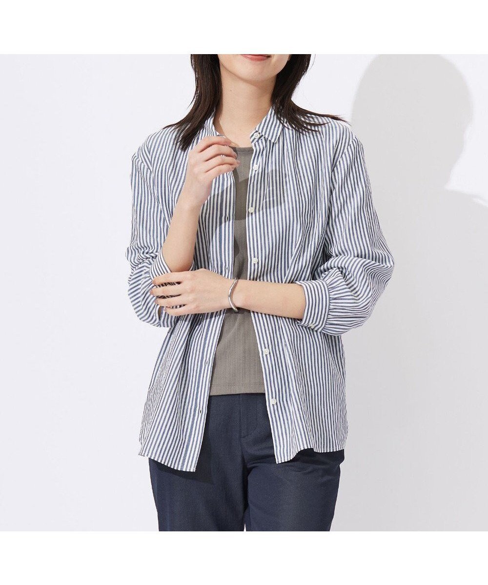 【ジェイ プレス/J.PRESS】の【洗える】コットンアセVis ストライプ シャツカラー ブラウス インテリア・キッズ・メンズ・レディースファッション・服の通販 founy(ファニー) ファッション Fashion レディースファッション Fashion for Women トップス・カットソー Cut & Sew Tops シャツ・ブラウス・オフィスカジュアル Elegant Blouses & Button-Ups 春 Spring 洗える Machine Washable カーディガン Cardigan, Knitwear ギャザー Gathered, Ruffled ジャケット Jacket, Outerwear ストライプ Stripe, Striped Pattern バランス Balance, Style Balance 羽織 Haori, Light Jacket S/S・春夏 SS, Spring/Summer, Warm Season おすすめ Recommended / Our Picks 夏 Summer ビジネス 仕事 通勤 Business / Work / Commuting ネイビー系1|ID: prp329100004671671 ipo3291000000034283751