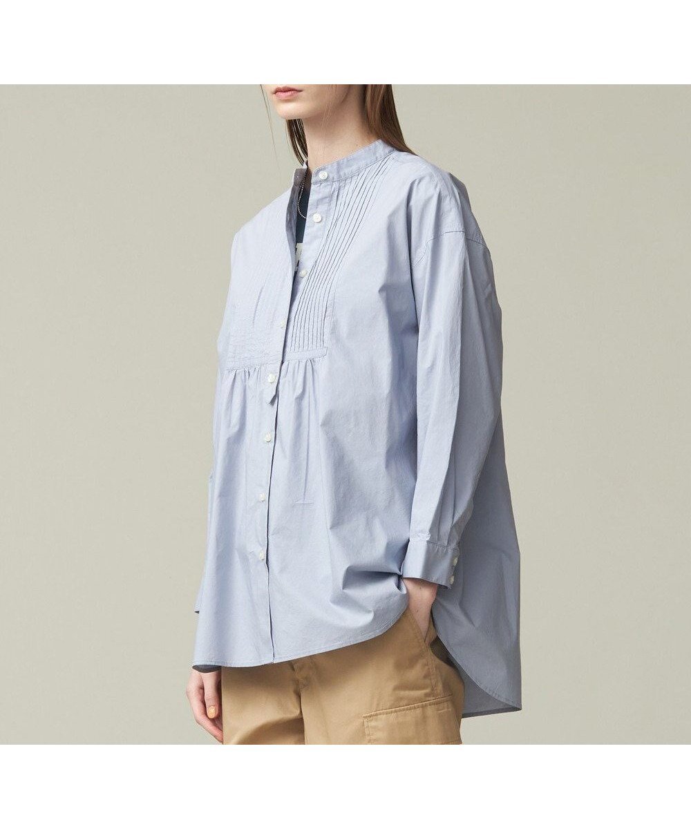 【ジェイプレスヨークストリート/J.PRESS YORK STREET】の【WOMEN】コットンタイプライター バンドカラーブラウス インテリア・キッズ・メンズ・レディースファッション・服の通販 founy(ファニー) ファッション Fashion レディースファッション Fashion for Women トップス・カットソー Cut & Sew Tops シャツ・ブラウス・オフィスカジュアル Elegant Blouses & Button-Ups 春 Spring カフス Cuff Design ストライプ Stripe, Striped Pattern タイプライター Typewriter Fabric, Crisp Cotton チュニック Tunic, Long Top バランス Balance, Style Balance S/S・春夏 SS, Spring/Summer, Warm Season 夏 Summer サックスブルー系|ID: prp329100004671675 ipo3291000000034411131