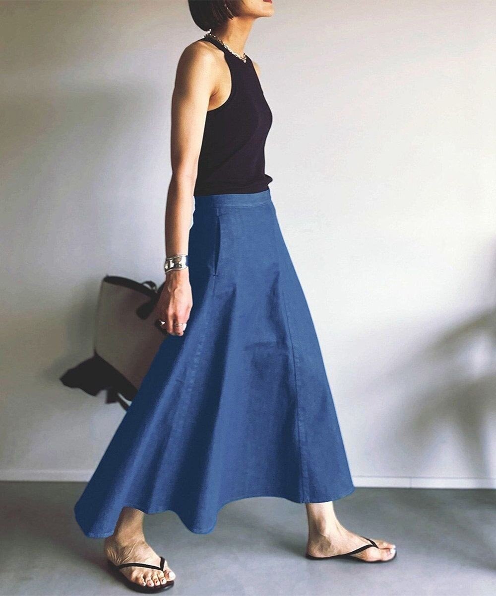 【ウォードブルー/WOADBLUE】のNEMOPHILA フレアスカート 人気、トレンドファッション・服の通販 founy(ファニー) ファッション Fashion レディースファッション Fashion for Women スカート Skirts デニムスカート・カジュアルスカート Denim Skirts Aライン・フレアスカート A-Line & Flared Skirts 春 Spring ギャザー Gathered, Ruffled シンプル Simple, Minimal デニム Denim, Jeans Material ドレープ Drape, Draping Fabric フィット Fit, Slim Fit フォルム Silhouette, Form フレア Flare, Flared S/S・春夏 SS, Spring/Summer, Warm Season 日本製 Made In Japan 夏 Summer other-1|ID: prp329100004671684 ipo3291000000034235116