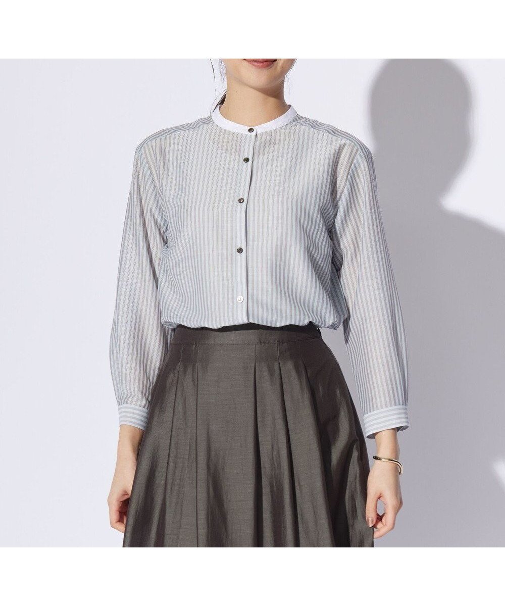【ジェイ プレス/J.PRESS】のシアーピンストライプ カットソー インテリア・キッズ・メンズ・レディースファッション・服の通販 founy(ファニー) 　ファッション　Fashion　レディースファッション　Fashion for Women　トップス・カットソー　Cut & Sew Tops　シャツ・ブラウス・オフィスカジュアル　Elegant Blouses & Button-Ups　ロングTシャツ・Tシャツ　Longline T-Shirts & Tees　カットソー・ベーシックTシャツ　Cut-and-Sewn Tops / Stretch Tees & Basics　春　Spring　カットソー　Cut and Sewn Top　シアー　Sheer, See-Through　シンプル　Simple, Minimal　ストライプ　Stripe, Striped Pattern　羽織　Haori, Light Jacket　無地　Plain, Solid Color　S/S・春夏　SS, Spring/Summer, Warm Season　夏　Summer　旅行　Travel　エレガント 上品　Elegant　スカイブルー×スレート系1|ID: prp329100004671728 ipo3291000000033771255