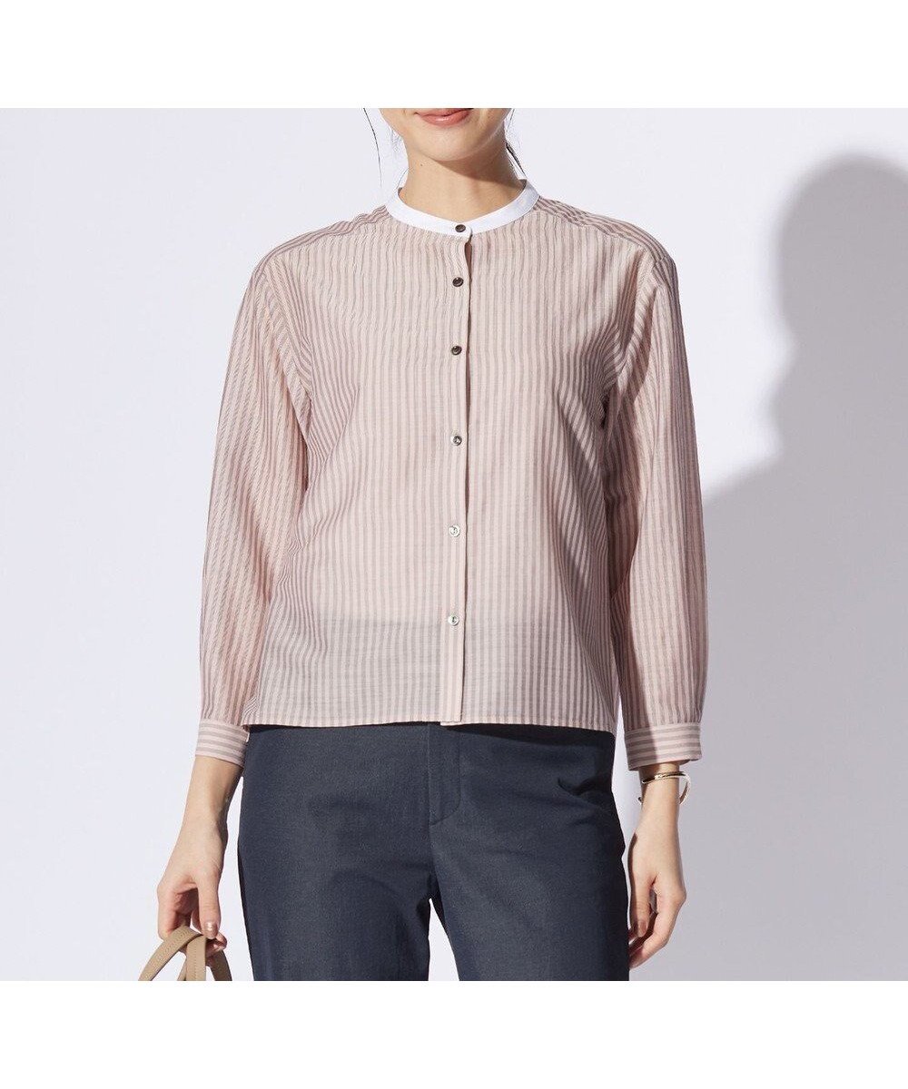 【ジェイ プレス/J.PRESS】のシアーピンストライプ カットソー インテリア・キッズ・メンズ・レディースファッション・服の通販 founy(ファニー) 　ファッション　Fashion　レディースファッション　Fashion for Women　トップス・カットソー　Cut & Sew Tops　シャツ・ブラウス・オフィスカジュアル　Elegant Blouses & Button-Ups　ロングTシャツ・Tシャツ　Longline T-Shirts & Tees　カットソー・ベーシックTシャツ　Cut-and-Sewn Tops / Stretch Tees & Basics　春　Spring　カットソー　Cut and Sewn Top　シアー　Sheer, See-Through　シンプル　Simple, Minimal　ストライプ　Stripe, Striped Pattern　羽織　Haori, Light Jacket　無地　Plain, Solid Color　S/S・春夏　SS, Spring/Summer, Warm Season　夏　Summer　旅行　Travel　エレガント 上品　Elegant　ピンク×スレート系1|ID: prp329100004671728 ipo3291000000033771257