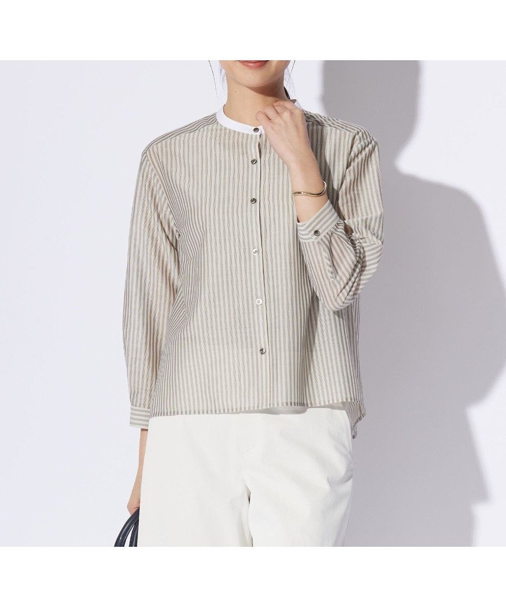【ジェイ プレス/J.PRESS】のシアーピンストライプ カットソー インテリア・キッズ・メンズ・レディースファッション・服の通販 founy(ファニー) 　ファッション　Fashion　レディースファッション　Fashion for Women　トップス・カットソー　Cut & Sew Tops　シャツ・ブラウス・オフィスカジュアル　Elegant Blouses & Button-Ups　ロングTシャツ・Tシャツ　Longline T-Shirts & Tees　カットソー・ベーシックTシャツ　Cut-and-Sewn Tops / Stretch Tees & Basics　春　Spring　カットソー　Cut and Sewn Top　シアー　Sheer, See-Through　シンプル　Simple, Minimal　ストライプ　Stripe, Striped Pattern　羽織　Haori, Light Jacket　無地　Plain, Solid Color　S/S・春夏　SS, Spring/Summer, Warm Season　夏　Summer　旅行　Travel　エレガント 上品　Elegant　ベージュ×ブラック系1|ID: prp329100004671728 ipo3291000000033771258