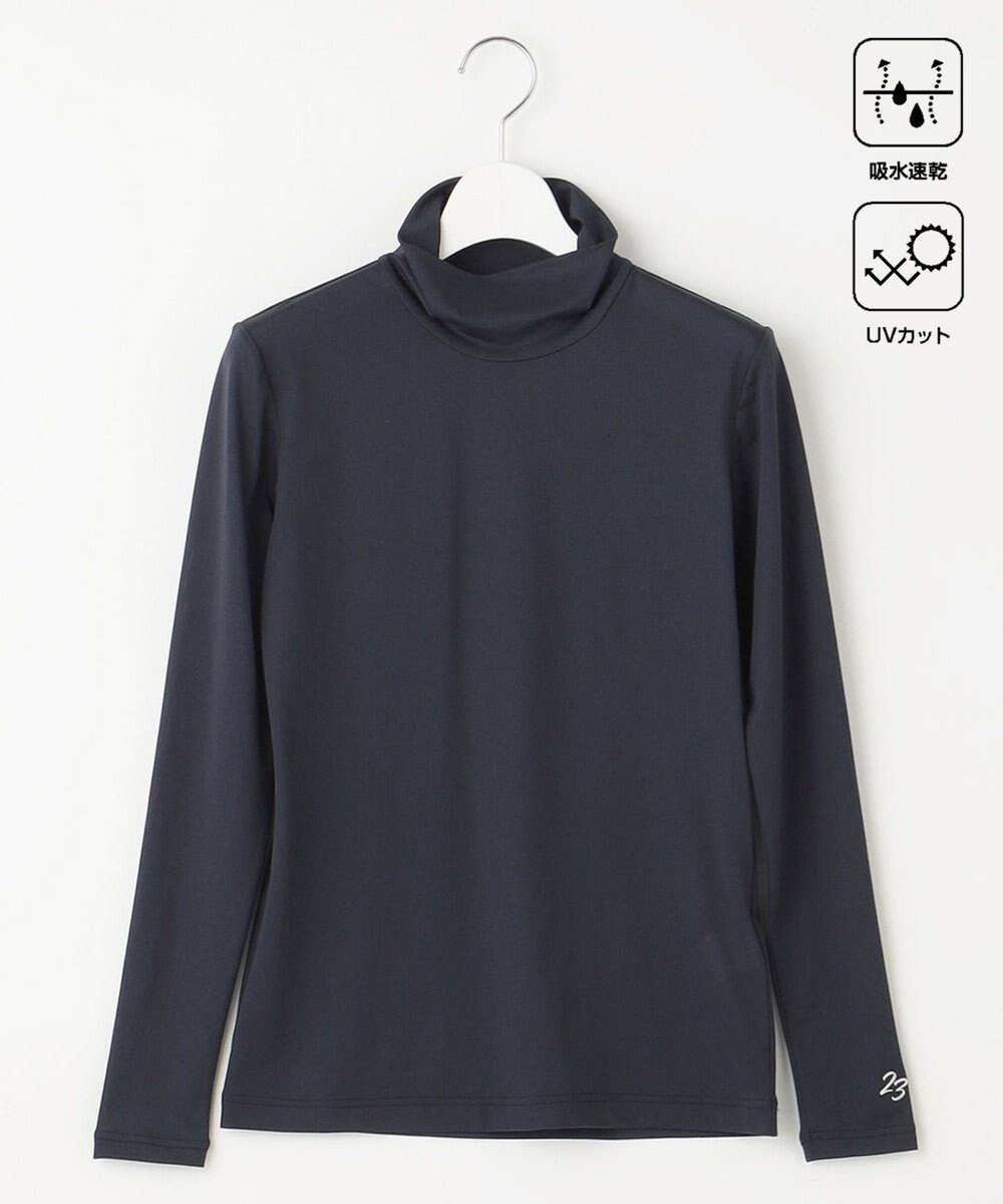 【23区 ゴルフ/NIJYUSANKU GOLF】の【WOMEN】【吸水速乾/UVケア】30デニール 無地 カットソー インテリア・キッズ・メンズ・レディースファッション・服の通販 founy(ファニー) 　ファッション　Fashion　レディースファッション　Fashion for Women　トップス・カットソー　Cut & Sew Tops　シャツ・ブラウス・オフィスカジュアル　Elegant Blouses & Button-Ups　ロングTシャツ・Tシャツ　Longline T-Shirts & Tees　カットソー・ベーシックTシャツ　Cut-and-Sewn Tops / Stretch Tees & Basics　インナー　Innerwear　カットソー　Cut and Sewn Top　スポーツ　Sports, Activewear　ランニング　Running, Running Wear, Activewear, Jogging　人気　Popular, Best Seller　吸水　Absorbent, Quick-Dry　夏　Summer　春　Spring　S/S・春夏　SS, Spring/Summer, Warm Season　無地　Plain, Solid Color　軽量　Lightweight, Ultra Light　鹿の子　Piqué, Kanoko Fabric　ネイビー系|ID: prp329100004671739 ipo3291000000034285026