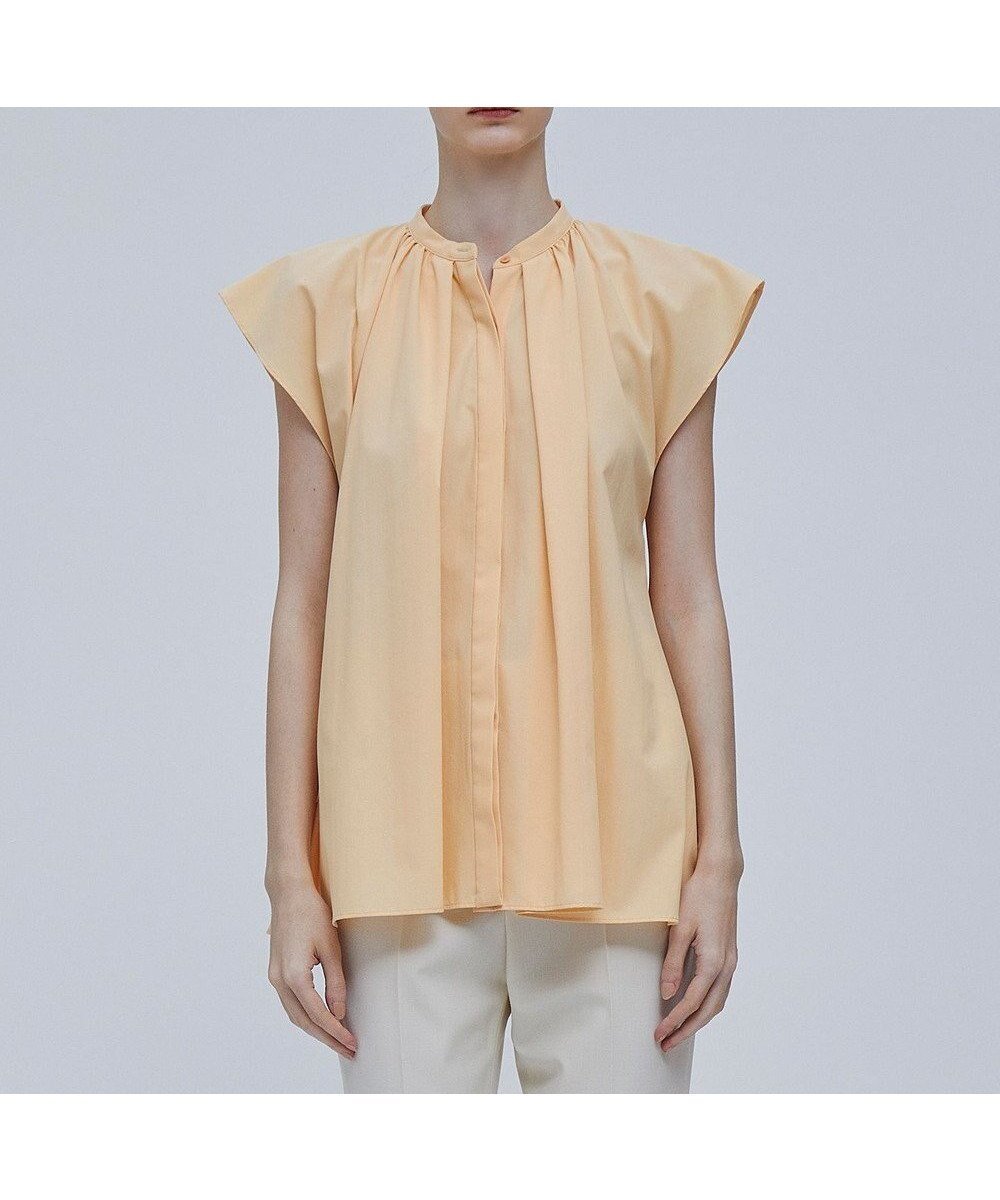 【ベイジ,/BEIGE,】のLUCILLE / バンドカラーブラウス インテリア・キッズ・メンズ・レディースファッション・服の通販 founy(ファニー) 　ファッション　Fashion　レディースファッション　Fashion for Women　トップス・カットソー　Cut & Sew Tops　シャツ・ブラウス・オフィスカジュアル　Elegant Blouses & Button-Ups　ギャザー　Gathered, Ruffled　ストレッチ　Stretch, Stretchy Fabric　ボトム　Bottoms, Lower Wear　ワイド　Wide, Wide Fit　ビジネス 仕事 通勤　Business / Work / Commuting　夏　Summer　春　Spring　S/S・春夏　SS, Spring/Summer, Warm Season　L.Orange|ID: prp329100004671777 ipo3291000000036223575