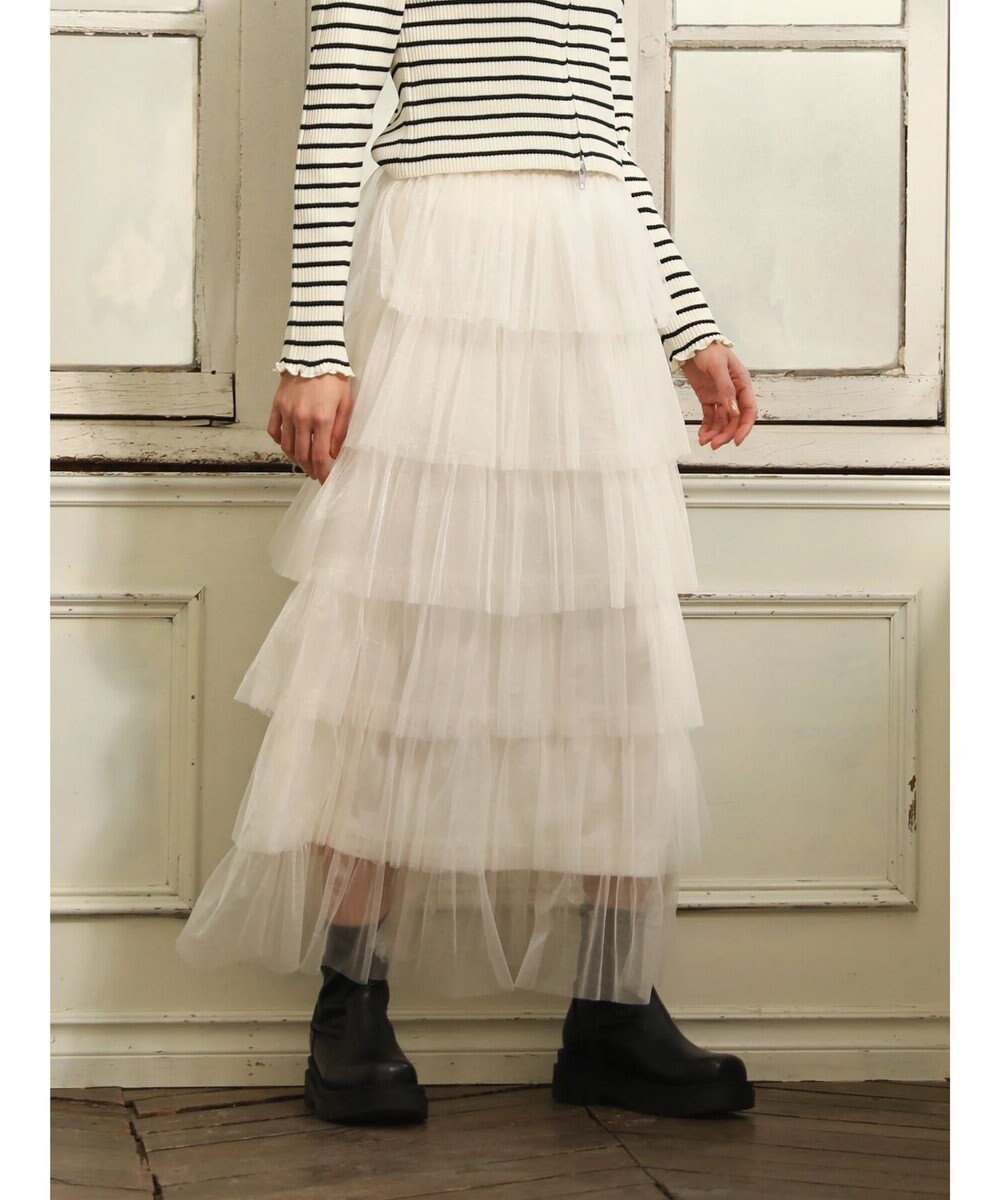 【グリーンパークス/Green Parks】の・ELENCARE DUE ティアードラメチュールスカート インテリア・キッズ・メンズ・レディースファッション・服の通販 founy(ファニー) 　ファッション　Fashion　レディースファッション　Fashion for Women　スカート　Skirts　チュール　Tulip, Tulip Motif　ティアードスカート　Tiered Skirt, Flounced Skirt　ポケット　Pocket, Pocket Detail　ミックス　Mix, Mixed Style　夏　Summer　春　Spring　S/S・春夏　SS, Spring/Summer, Warm Season　Ivory|ID: prp329100004671992 ipo3291000000034286105