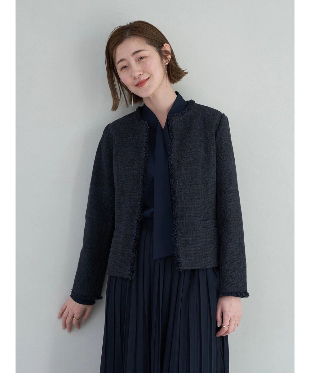 【イェッカ ヴェッカ/YECCA VECCA】のAS.ツイードジャケット インテリア・キッズ・メンズ・レディースファッション・服の通販 founy(ファニー) 　ファッション　Fashion　レディースファッション　Fashion for Women　アウター　Coat / Outerwear Collection　レディースジャケット・軽アウター　Jackets　ノーカラージャケット / シンプル上品コーデ　Collarless Jackets　ジャケット　Jacket, Outerwear　ツイード　Twill, Twill Weave　フリンジ　Fringe, Tassel　フロント　Front, Front Design　ポケット　Pocket, Pocket Detail　エレガント 上品　Elegant　夏　Summer　春　Spring　S/S・春夏　SS, Spring/Summer, Warm Season　Navy|ID: prp329100004672430 ipo3291000000033773725