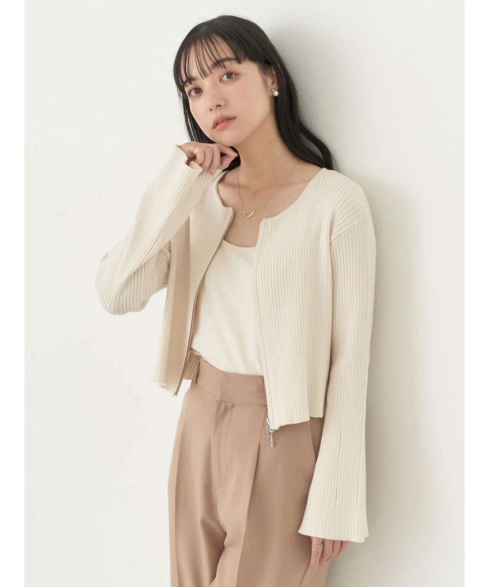 【アースミュージックアンドエコロジー/earth music&ecology】のダブルジップカーディガン インテリア・キッズ・メンズ・レディースファッション・服の通販 founy(ファニー) 　ファッション　Fashion　レディースファッション　Fashion for Women　トップス・カットソー　Cut & Sew Tops　カーディガン・羽織り　Layered Style Cardigans　カーディガン　Cardigan, Knitwear　ショート　Short, Short Length　シンプル　Simple, Minimal　スリーブ　Sleeve, Long Sleeve / Short Sleeve　バランス　Balance, Style Balance　フェミニン　Feminine, Girly　フレア　Flare, Flared　ポケット　Pocket, Pocket Detail　夏　Summer　定番　Standard, Basic Item　春　Spring　S/S・春夏　SS, Spring/Summer, Warm Season　Ivory|ID: prp329100004672721 ipo3291000000034287954