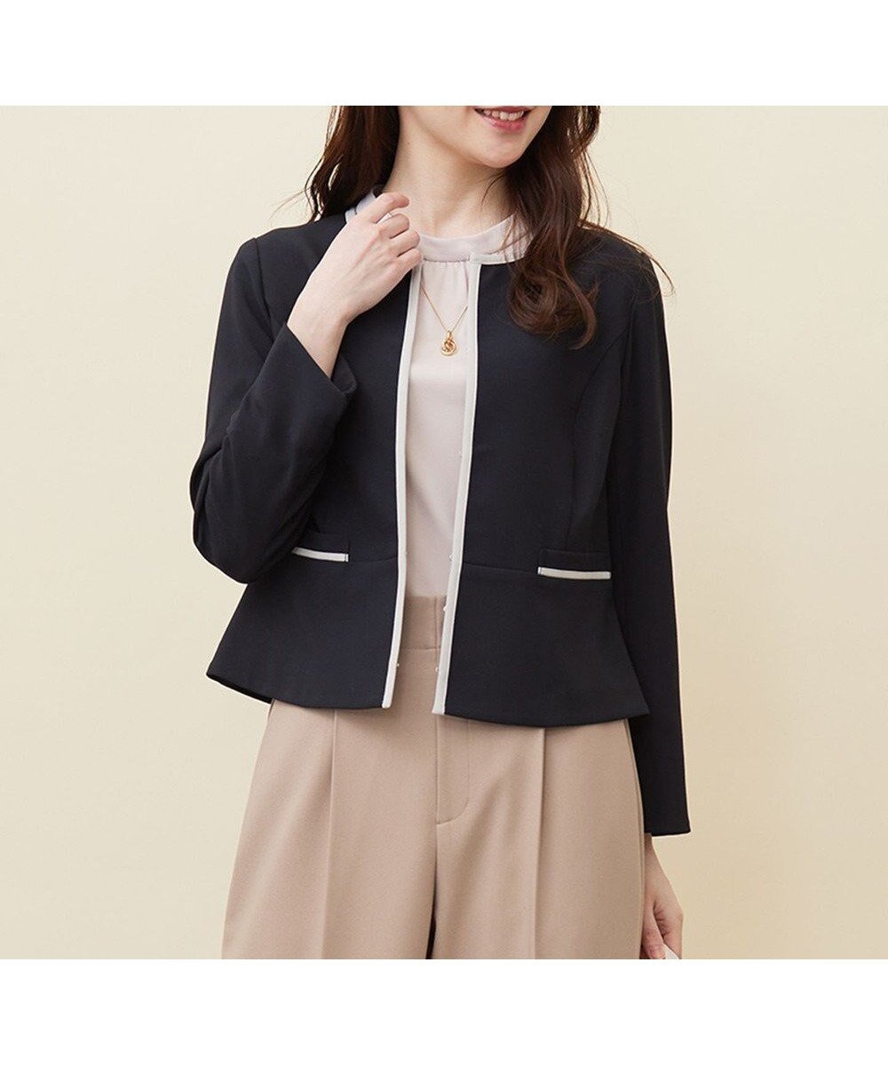 【エニィ スィス/any SiS】の【洗える】バイカラードビー ジャケット インテリア・キッズ・メンズ・レディースファッション・服の通販 founy(ファニー) ファッション Fashion レディースファッション Fashion for Women アウター Coat / Outerwear Collection レディースジャケット・軽アウター Jackets ノーカラージャケット / シンプル上品コーデ Collarless Jackets ジャケット Jacket, Outerwear ストレッチ Stretch, Stretchy Fabric スリット Slit, Slit Detail バランス Balance, Style Balance ペプラム Peplum, Flared Hem ポケット Pocket, Pocket Detail 夏 Summer 春 Spring S/S・春夏 SS, Spring/Summer, Warm Season 洗える Machine Washable ネイビー|ID: prp329100004672961 ipo3291000000034411246