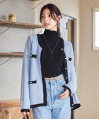 【ティアクラッセ/Tiaclasse】の【洗える】ミドル丈配色ノーカラーニットジャケット サックス|ID: prp329100004672990 ipo3291000000035826428