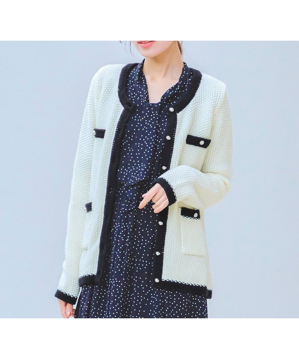 【ティアクラッセ/Tiaclasse】の【洗える】ミドル丈配色ノーカラーニットジャケット インテリア・キッズ・メンズ・レディースファッション・服の通販 founy(ファニー) ファッション Fashion レディースファッション Fashion for Women アウター Coat / Outerwear Collection レディースジャケット・軽アウター Jackets ノーカラージャケット / シンプル上品コーデ Collarless Jackets エレガント 上品 Elegant 洗える Machine Washable カーディガン Cardigan, Knitwear シルバー Silver, Metallic Silver ジャケット Jacket, Outerwear チュニック Tunic, Long Top パール Pearl, Pearl Accent フェイク Faux, Fake ポケット Pocket, Pocket Detail ミドル Middle Length, Mid Height ラウンド Round, Round Neck A/W・秋冬 Autumn/Winter S/S・春夏 SS, Spring/Summer, Warm Season 再入荷 Restock / Back in Stock おすすめ Recommended / Our Picks 夏 Summer 新作・新入荷 New Arrivals / New In オフホワイト|ID: prp329100004672990 ipo3291000000035826430