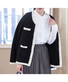 【ティアクラッセ/Tiaclasse】の【洗える】ミドル丈配色ノーカラーニットジャケット ブラック|ID: prp329100004672990 ipo3291000000035826440