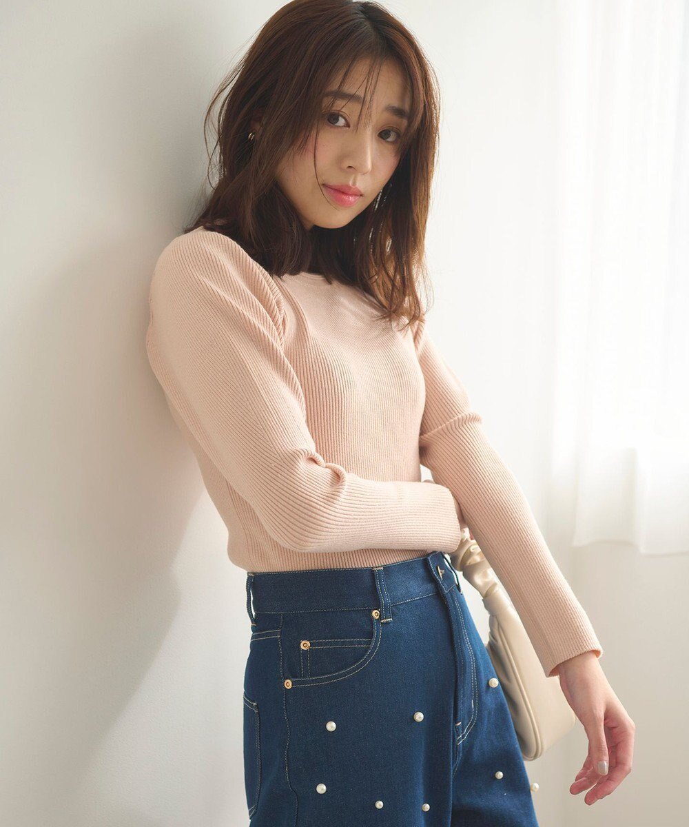 【フェルゥ/Feroux】の【洗える】パフショルダーリブ ニット インテリア・キッズ・メンズ・レディースファッション・服の通販 founy(ファニー) 　ファッション　Fashion　レディースファッション　Fashion for Women　トップス・カットソー　Cut & Sew Tops　ニット　Knit Tops & Sweaters　インナー　Innerwear　スリーブ　Sleeve, Long Sleeve / Short Sleeve　セーター　Sweater, Knitwear　ボーダー　Border, Stripe　リブニット　Rib Knit, Ribbed Knit　夏　Summer　春　Spring　S/S・春夏　SS, Spring/Summer, Warm Season　洗える　Machine Washable　無地　Plain, Solid Color　ピンク系|ID: prp329100004673143 ipo3291000000036256122