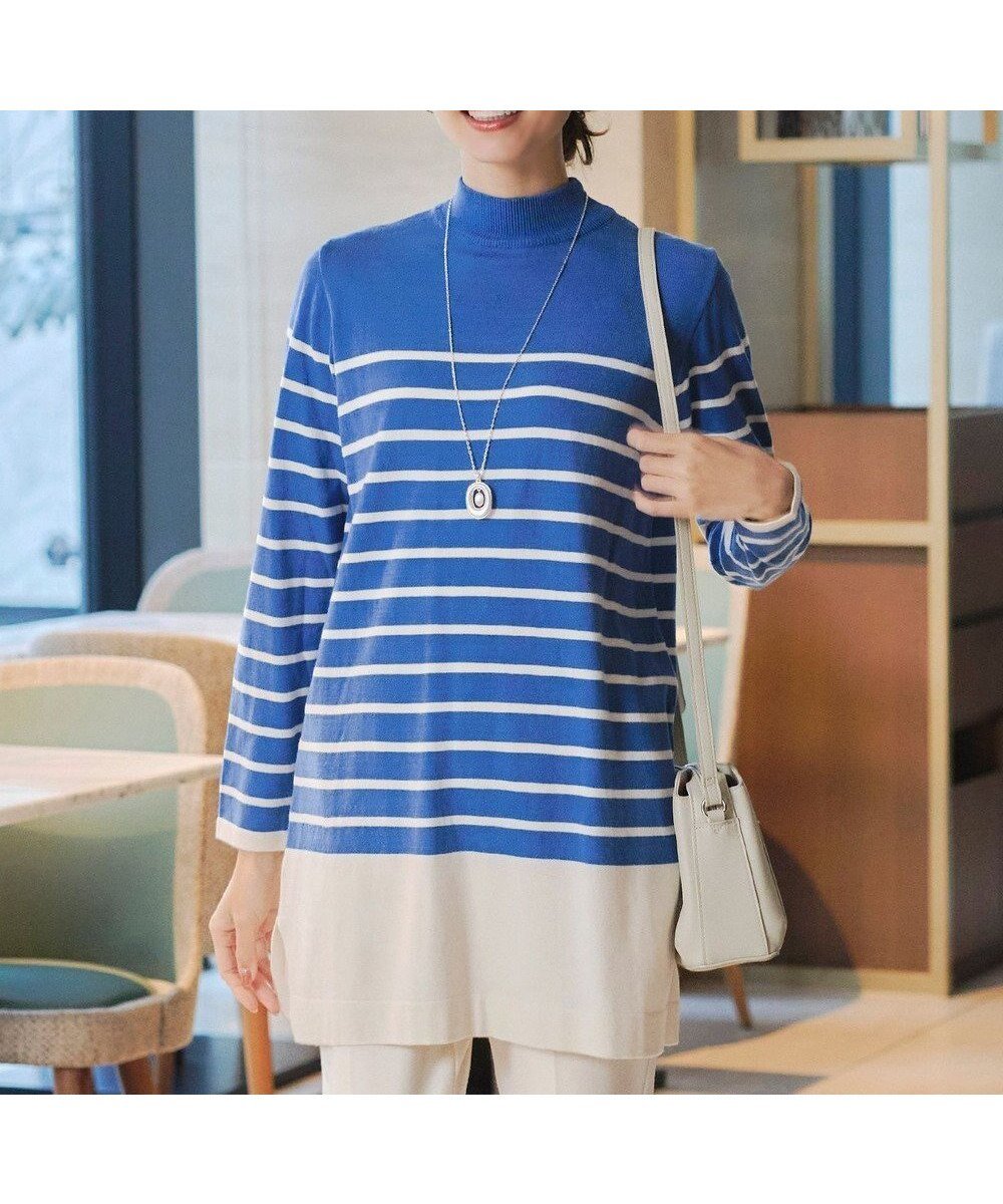 【ティアクラッセ/Tiaclasse】の【洗える】ボーダーニットチュニック インテリア・キッズ・メンズ・レディースファッション・服の通販 founy(ファニー) ファッション Fashion レディースファッション Fashion for Women トップス・カットソー Cut & Sew Tops ニット Knit Tops & Sweaters アクセサリー Fashion Accessories ウォッシャブル Machine Washable 春 Spring 洗える Machine Washable 秋 Autumn ストライプ Stripe, Striped Pattern ストレート Straight, Straight Cut スリット Slit, Slit Detail スリーブ Sleeve, Long Sleeve / Short Sleeve セーター Sweater, Knitwear チュニック Tunic, Long Top ベーシック Basic, Essential ボーダー Border, Stripe ポケット Pocket, Pocket Detail 無地 Plain, Solid Color ロング Long, Long-Length 冬 Winter / This Winter A/W・秋冬 Autumn/Winter 再入荷 Restock / Back in Stock 新作・新入荷 New Arrivals / New In ブルー×オフホワイト|ID: prp329100004673343 ipo3291000000034696081