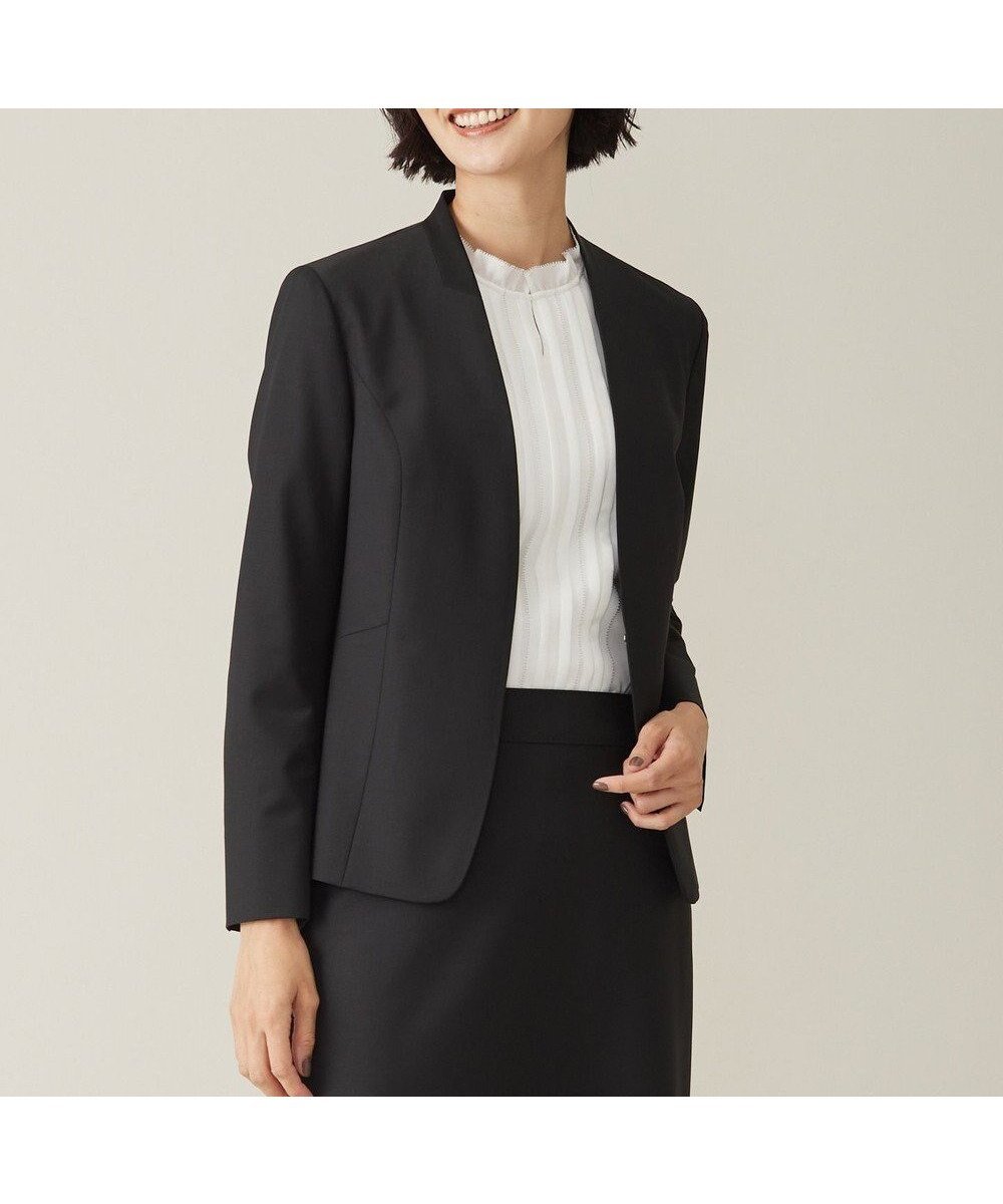 【ジェイ プレス/J.PRESS】の【セットアップ対応】BAHARIYE SOLID ノーカラー ジャケット インテリア・キッズ・メンズ・レディースファッション・服の通販 founy(ファニー) 　ファッション　Fashion　レディースファッション　Fashion for Women　アウター　Coat / Outerwear Collection　レディースジャケット・軽アウター　Jackets　ノーカラージャケット / シンプル上品コーデ　Collarless Jackets　シンプル　Simple, Minimal　ジャケット　Jacket, Outerwear　ストレッチ　Stretch, Stretchy Fabric　ストレート　Straight, Straight Cut　セットアップ　Set-Up, Coordinated Outfit　無地　Plain, Solid Color　A/W・秋冬　Autumn/Winter　エレガント 上品　Elegant　ブラック系|ID: prp329100004673653 ipo3291000000034290401