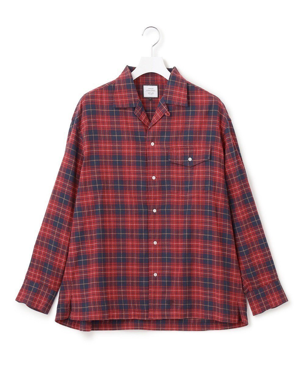 【ジェイプレスヨークストリート/J.PRESS YORK STREET】の【UNISEX】フランネル オープンカラーシャツ インテリア・キッズ・メンズ・レディースファッション・服の通販 founy(ファニー) 　ファッション　Fashion　レディースファッション　Fashion for Women　トップス・カットソー　Cut & Sew Tops　シャツ・ブラウス・オフィスカジュアル　Elegant Blouses & Button-Ups　インナー　Innerwear　ショルダー　Shoulder, Shoulder Strap　チェック　Check, Plaid, Tartan　ドロップ　Drop Shoulder, Dropped Style　定番　Standard, Basic Item　パッチ　Patch, Appliqué　フラップ　Flap, Flap Pocket　ボトム　Bottoms, Lower Wear　ポケット　Pocket, Pocket Detail　ユニセックス　Unisex, Genderless　A/W・秋冬　Autumn/Winter　レッド系3|ID: prp329100004673666 ipo3291000000033778423