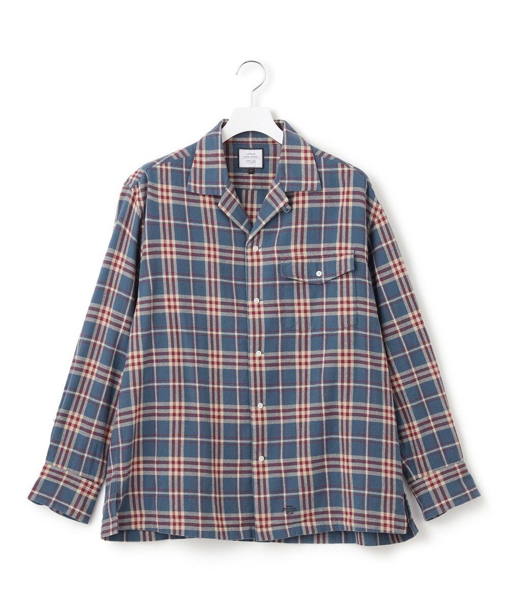 【ジェイプレスヨークストリート/J.PRESS YORK STREET】の【UNISEX】フランネル オープンカラーシャツ インテリア・キッズ・メンズ・レディースファッション・服の通販 founy(ファニー) 　ファッション　Fashion　レディースファッション　Fashion for Women　トップス・カットソー　Cut & Sew Tops　シャツ・ブラウス・オフィスカジュアル　Elegant Blouses & Button-Ups　インナー　Innerwear　ショルダー　Shoulder, Shoulder Strap　チェック　Check, Plaid, Tartan　ドロップ　Drop Shoulder, Dropped Style　定番　Standard, Basic Item　パッチ　Patch, Appliqué　フラップ　Flap, Flap Pocket　ボトム　Bottoms, Lower Wear　ポケット　Pocket, Pocket Detail　ユニセックス　Unisex, Genderless　A/W・秋冬　Autumn/Winter　ブルー系3|ID: prp329100004673666 ipo3291000000033778426