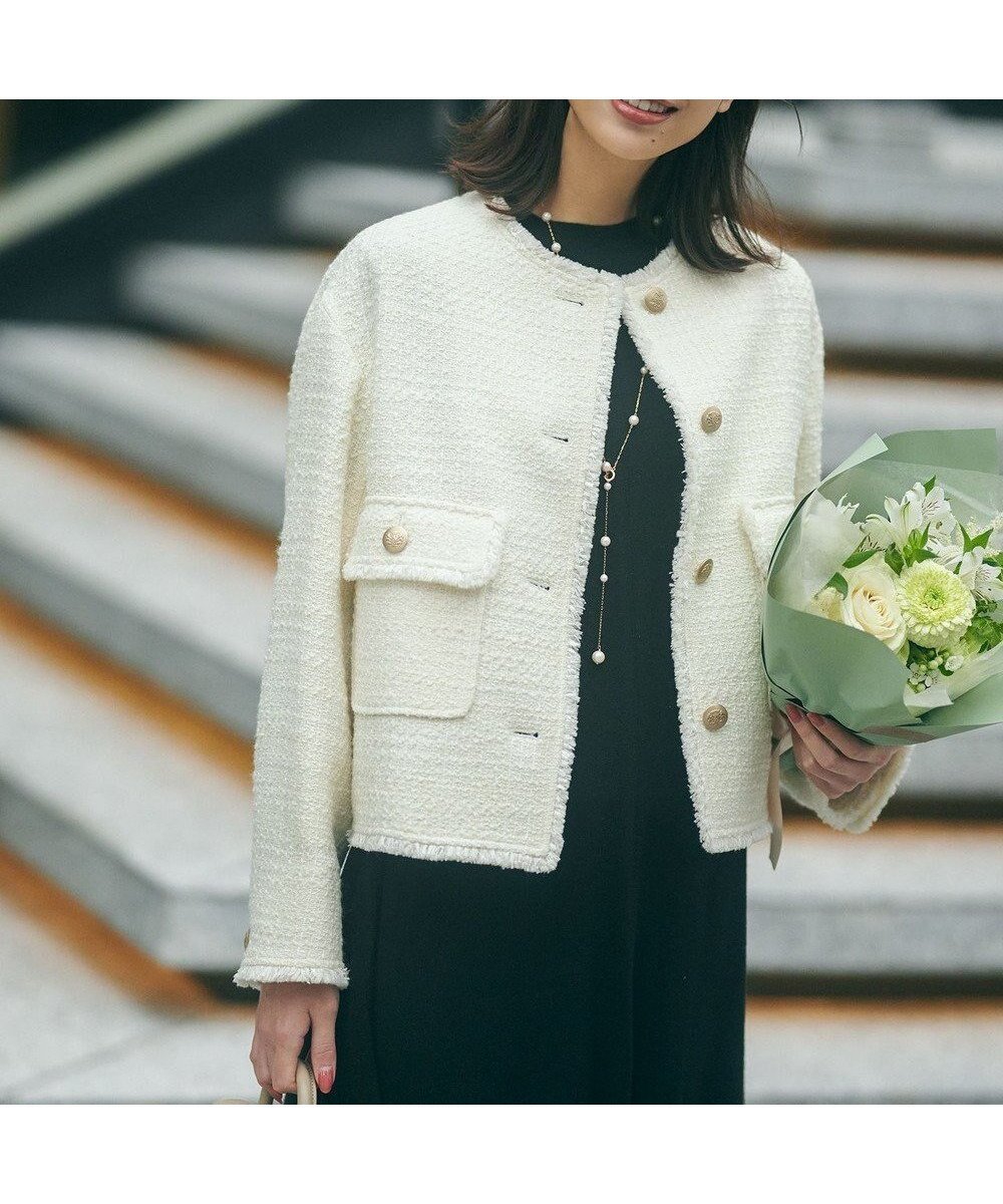 【23区/NIJYUSANKU】のGIOLICA カラーミックスツイード ジャケット インテリア・キッズ・メンズ・レディースファッション・服の通販 founy(ファニー) 　ファッション　Fashion　レディースファッション　Fashion for Women　アウター　Coat / Outerwear Collection　レディースジャケット・軽アウター　Jackets　ノーカラージャケット / シンプル上品コーデ　Collarless Jackets　イタリア　Italy　エレガント 上品　Elegant　春　Spring　カラフル　Colorful Design　クラシック　Classic, Timeless Style　シャイニー　Shiny, Glossy Finish　ジャケット　Jacket, Outerwear　チェック　Check, Plaid, Tartan　チェーン　Chain, Chain Strap　ツイード／ツィード　Choker, Choker Necklace　ツイード　Twill, Twill Weave　デニム　Denim, Jeans Material　フランス　France, French　ベーシック　Basic, Essential　ボトム　Bottoms, Lower Wear　ミックス　Mix, Mixed Style　メタル　Metal, Metal Parts　モダン　Modern, Contemporary　モノトーン　Monotone, Black and White　無地　Plain, Solid Color　リボン　Ribbon, Bow　S/S・春夏　SS, Spring/Summer, Warm Season　おすすめ　Recommended / Our Picks　夏　Summer　セレモニー　Ceremony　ホワイト系|ID: prp329100004673674 ipo3291000000033778465