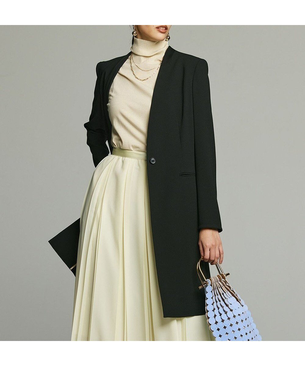 【ベイジ,/BEIGE,】のCINDY / ノーカラーロングジャケット インテリア・キッズ・メンズ・レディースファッション・服の通販 founy(ファニー) 　ファッション　Fashion　レディースファッション　Fashion for Women　アウター　Coat / Outerwear Collection　レディースジャケット・軽アウター　Jackets　ノーカラージャケット / シンプル上品コーデ　Collarless Jackets　オケージョン　Occasion Wear　サテン　Satin, Glossy Fabric　ジャケット　Jacket, Outerwear　ストレッチ　Stretch, Stretchy Fabric　スーツ　Suit, Formalwear　トリミング　Trimming, Decorative Edge　ボトム　Bottoms, Lower Wear　ロング　Long, Long-Length　人気　Popular, Best Seller　ビジネス 仕事 通勤　Business / Work / Commuting　夏　Summer　S/S・春夏　SS, Spring/Summer, Warm Season　A/W・秋冬　Autumn/Winter　Black × Black|ID: prp329100004673984 ipo3291000000034290148