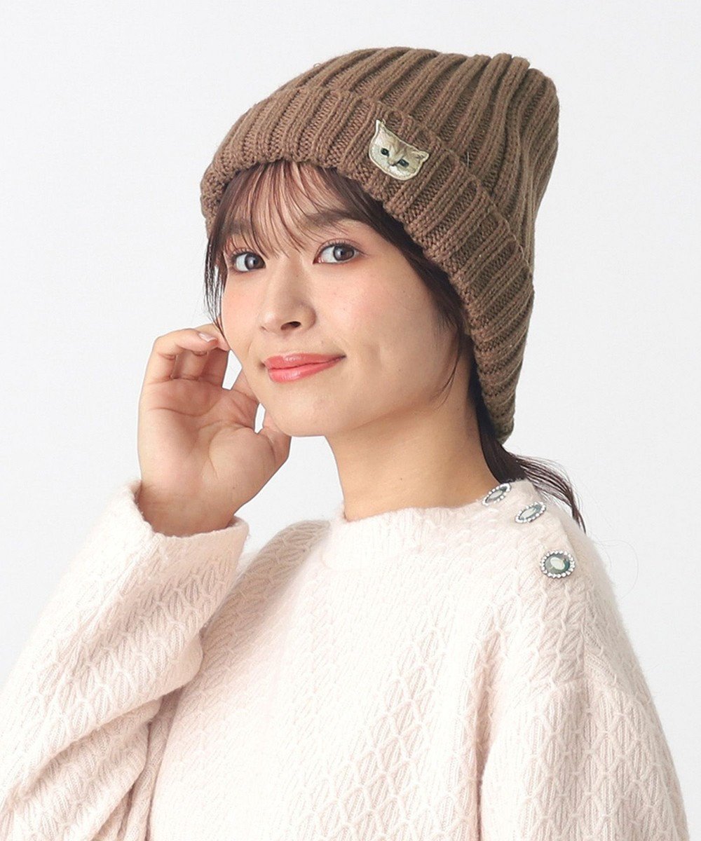 【ムーンバット/MOONBAT】の【FUDGE11月号掲載】PAUL JOE ACCESSOIRES ヌネット刺繍ワッペン付リブニット帽 インテリア・キッズ・メンズ・レディースファッション・服の通販 founy(ファニー) 　雑誌掲載アイテム　Magazine Picks & Fashion Features　ファッション雑誌　Fashion Magazines　ファッジ　FUDGE　ファッション　Fashion　レディースファッション　Fashion for Women　トップス・カットソー　Cut & Sew Tops　ニット　Knit Tops & Sweaters　キャップ&ハット　Hats & Caps　アニマル　Animal Print　キャップ　Cap, Baseball Cap　コレクション　Collection, Seasonal Line　11月号　November Issue　雑誌　Magazine, Fashion Magazine　猫　Cat, Kitty　パターン　Pattern, Design Print　フラワー　Flower, Floral　帽子　Hat, Headwear　防寒　Cold Protection, Winter-Ready　モチーフ　Motif, Design Theme　リブニット　Rib Knit, Ribbed Knit　A/W・秋冬　Autumn/Winter　モカブラウン|ID: prp329100004674029 ipo3291000000035627964