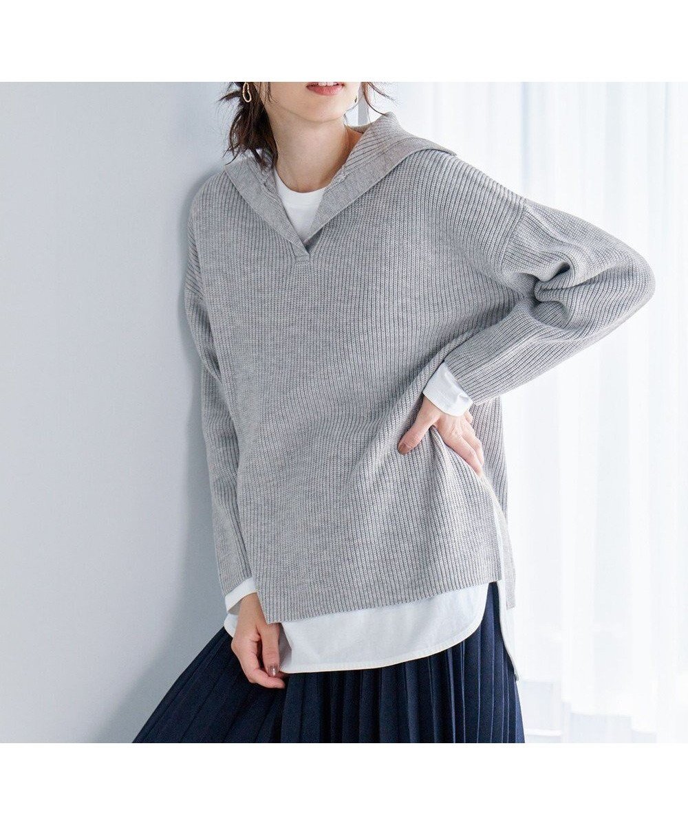 【エニー/ANY】の【洗濯機可能】ウールブレンドスキッパーネックニット インテリア・キッズ・メンズ・レディースファッション・服の通販 founy(ファニー) ファッション Fashion レディースファッション Fashion for Women トップス・カットソー Cut & Sew Tops ニット Knit Tops & Sweaters インナー Innerwear カットソー Cut and Sewn Top スキッパー Skipper, Open Collar ストレート Straight, Straight Cut スリット Slit, Slit Detail セーター Sweater, Knitwear A/W・秋冬 Autumn/Winter グレー|ID: prp329100004674074 ipo3291000000034323559