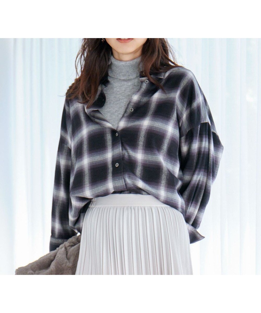 【エニー/ANY】のオンブレーチェックシャツ インテリア・キッズ・メンズ・レディースファッション・服の通販 founy(ファニー) 　ファッション　Fashion　レディースファッション　Fashion for Women　トップス・カットソー　Cut & Sew Tops　シャツ・ブラウス・オフィスカジュアル　Elegant Blouses & Button-Ups　アンティーク　Antique-Inspired　インナー　Innerwear　トレンド　Trend, Trending Now　冬　Winter / This Winter　A/W・秋冬　Autumn/Winter　羽織　Haori, Light Jacket　ブラックチェック|ID: prp329100004674385 ipo3291000000033781260
