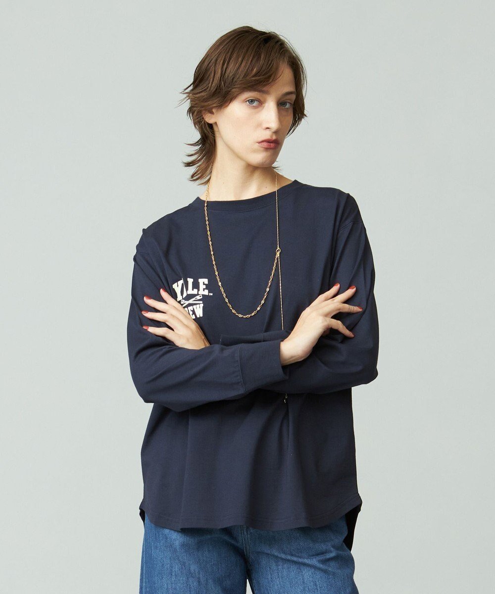 【ジェイプレスヨークストリート/J.PRESS YORK STREET】の【WOMEN】YALE × J.PRESS YORK STREET コラボワンポイントTシャツ インテリア・キッズ・メンズ・レディースファッション・服の通販 founy(ファニー) 　ファッション　Fashion　レディースファッション　Fashion for Women　トップス・カットソー　Cut & Sew Tops　シャツ・ブラウス・オフィスカジュアル　Elegant Blouses & Button-Ups　ロングTシャツ・Tシャツ　Longline T-Shirts & Tees　カットソー・ベーシックTシャツ　Cut-and-Sewn Tops / Stretch Tees & Basics　アイビー　Ivy Pattern　インナー　Innerwear　カットソー　Cut and Sewn Top　タートル　Turtleneck, Turtle Collar　ニューヨーク　New York, NYC Style　プリント　Print, Printed Pattern　ポロシャツ　Polo Shirt, Collared Tee　モチーフ　Motif, Design Theme　ワンポイント　One Point, Statement Accent　A/W・秋冬　Autumn/Winter　おすすめ　Recommended / Our Picks　ネイビー系|ID: prp329100004674491 ipo3291000000033781666